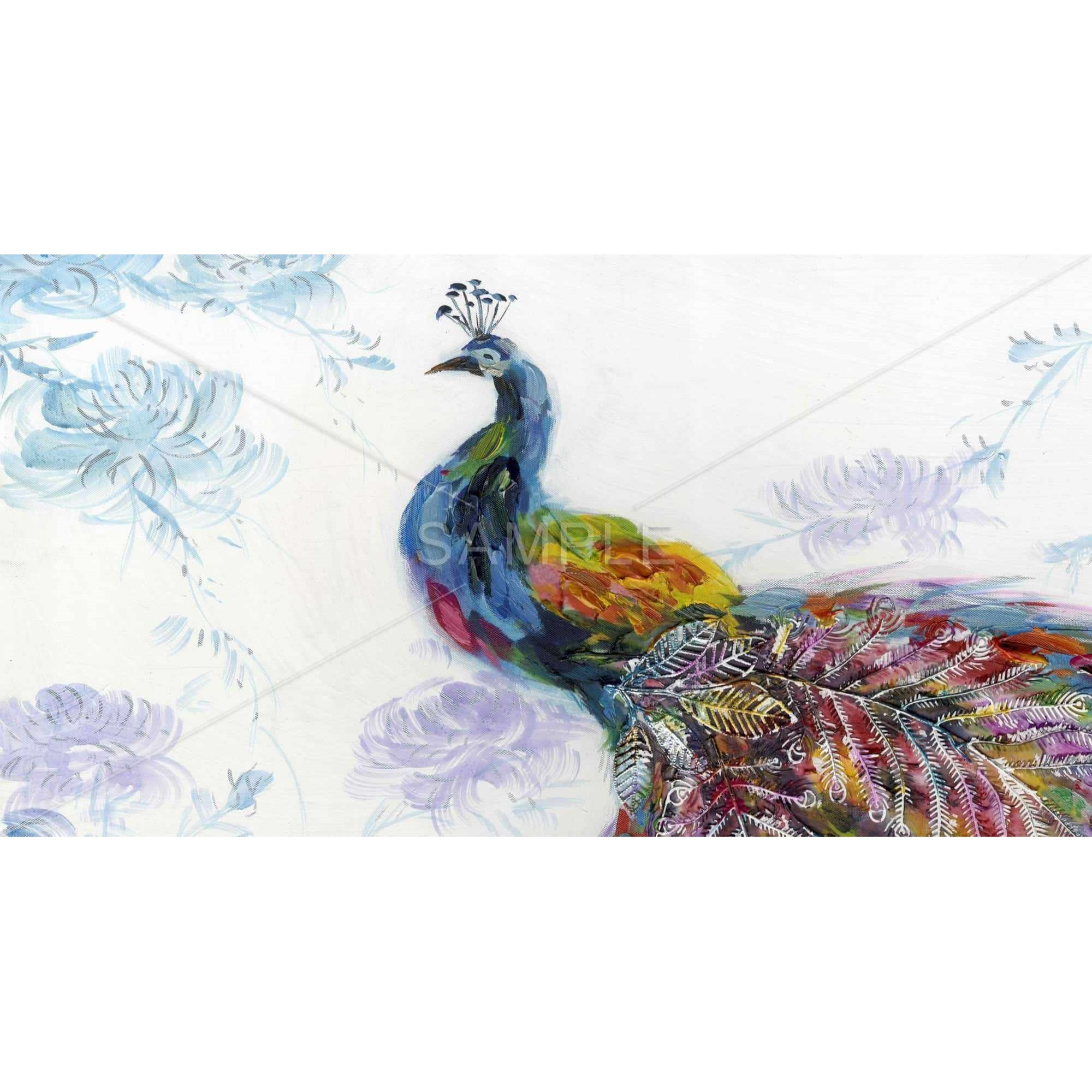 Majestic Peacock With Flowers - Framed Print on canvas by Begin Edition