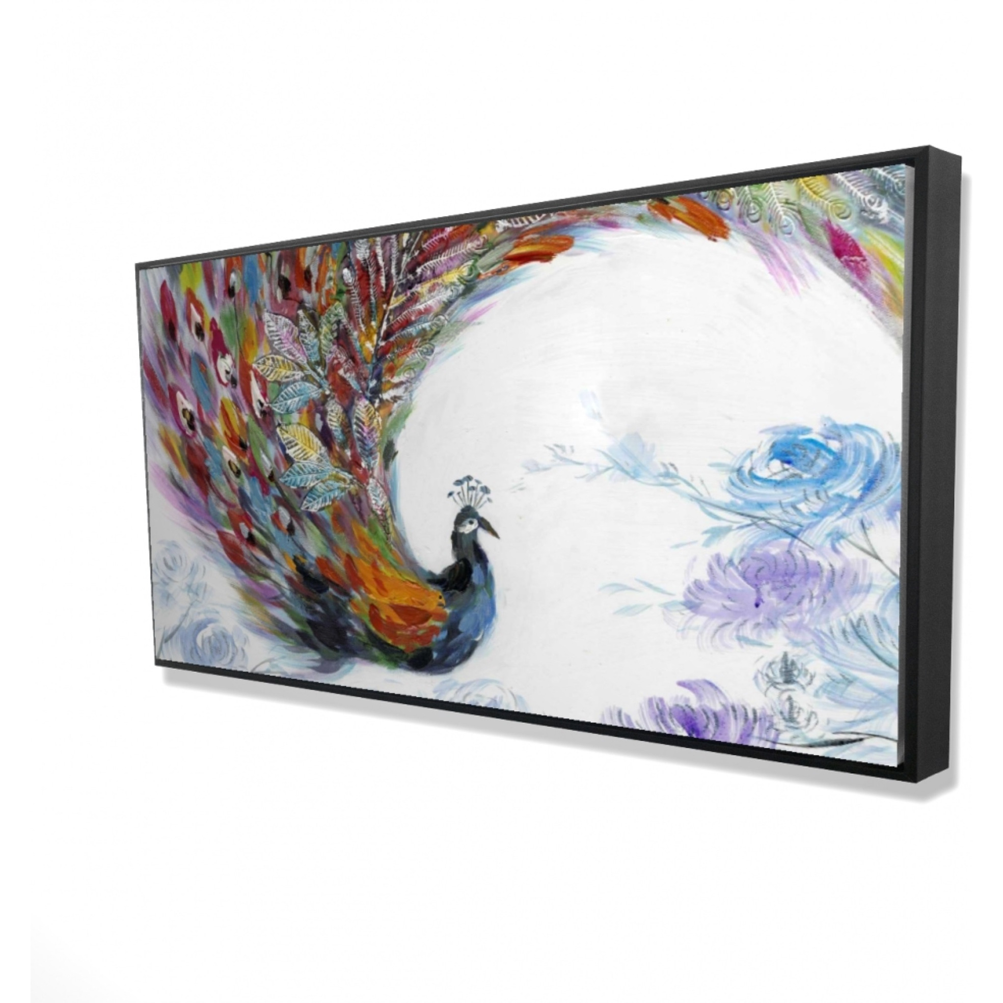 Colorful Peacock With Flowers - Framed Print on canvas by Begin Edition