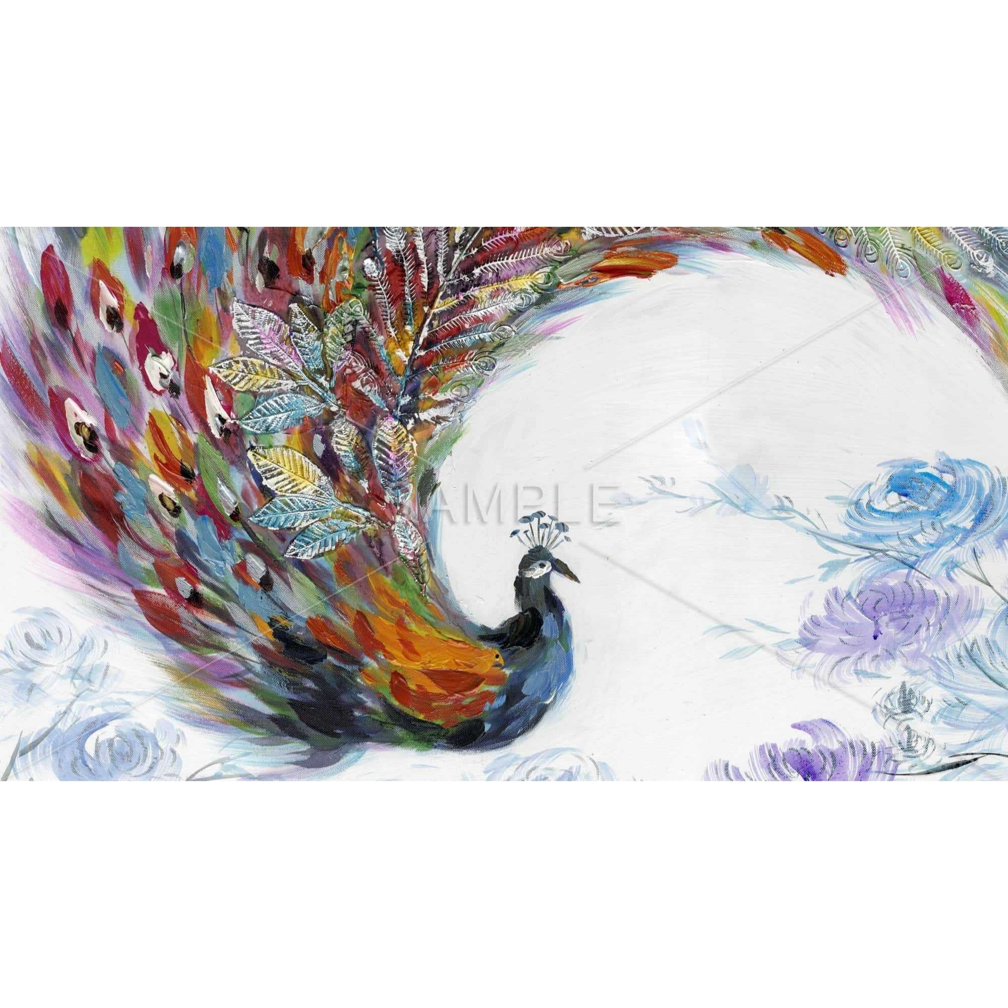 Colorful Peacock With Flowers - Framed Print on canvas by Begin Edition