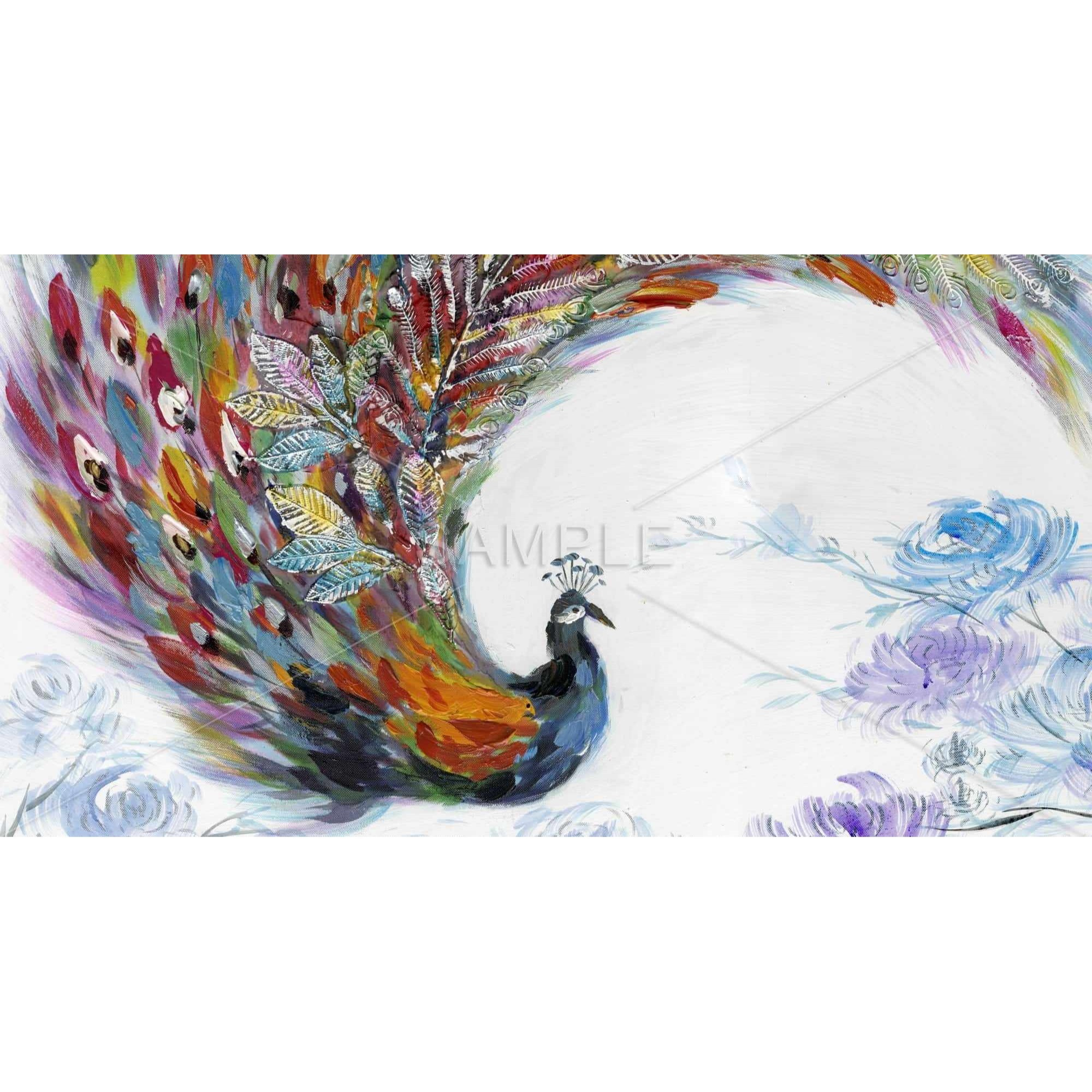 Colorful Peacock With Flowers - Framed Print on canvas by Begin Edition