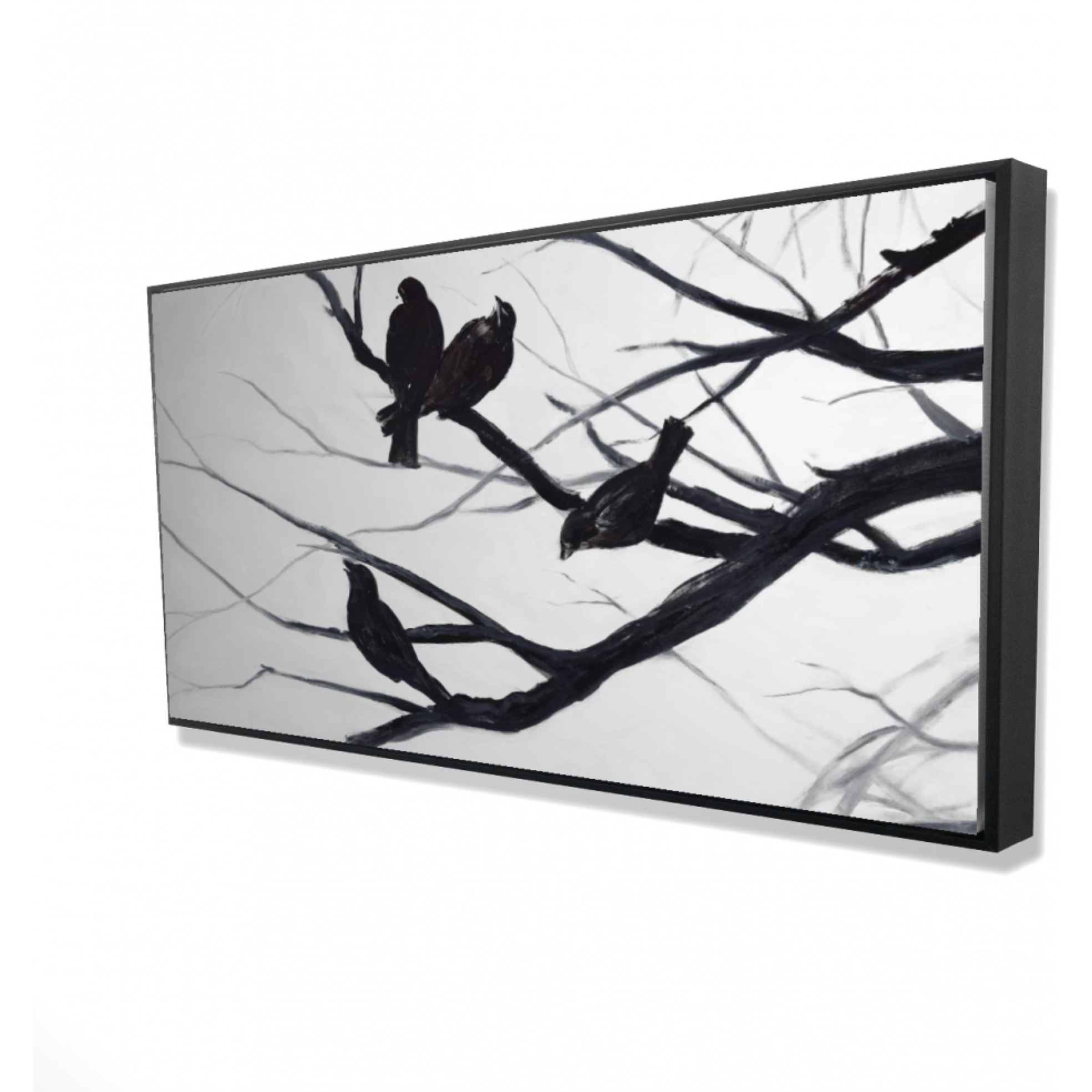 Birds And Branches Silhouette - Framed Print on canvas by Begin Edition