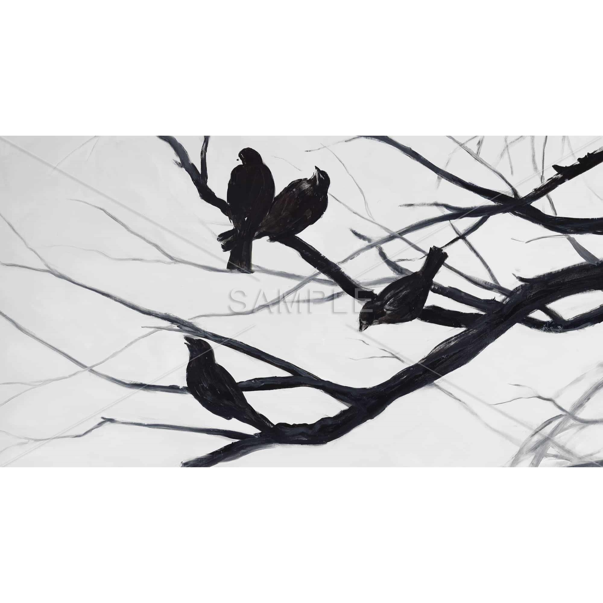 Birds And Branches Silhouette - Framed Print on canvas by Begin Edition