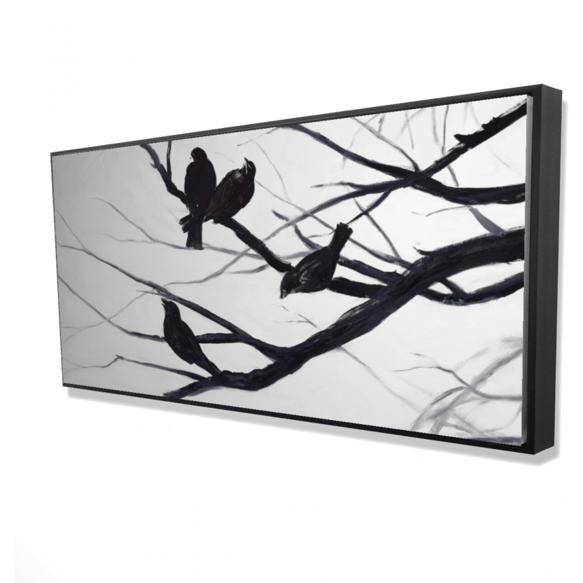 Birds And Branches Silhouette - Framed Print on canvas by Begin Edition