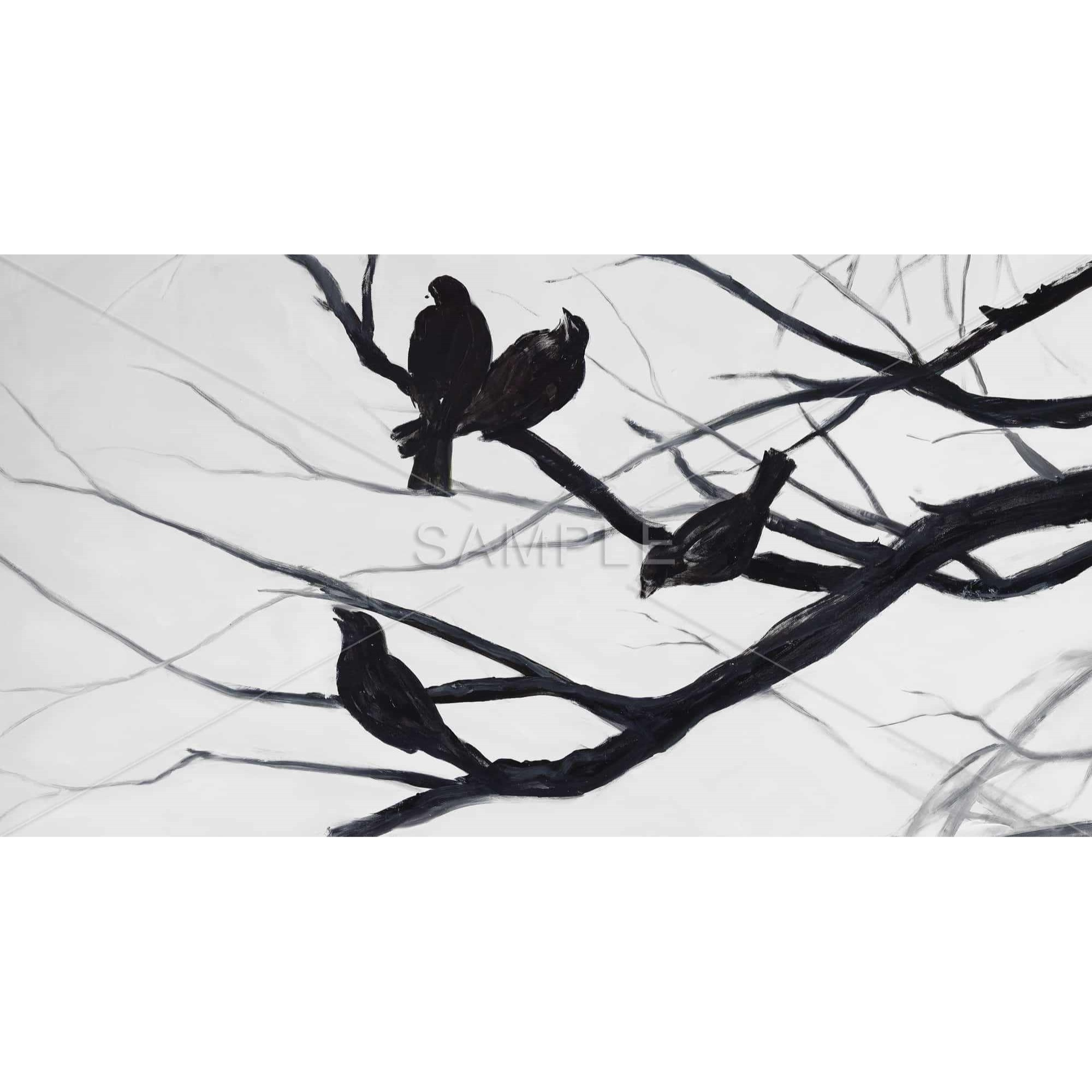 Birds And Branches Silhouette - Framed Print on canvas by Begin Edition