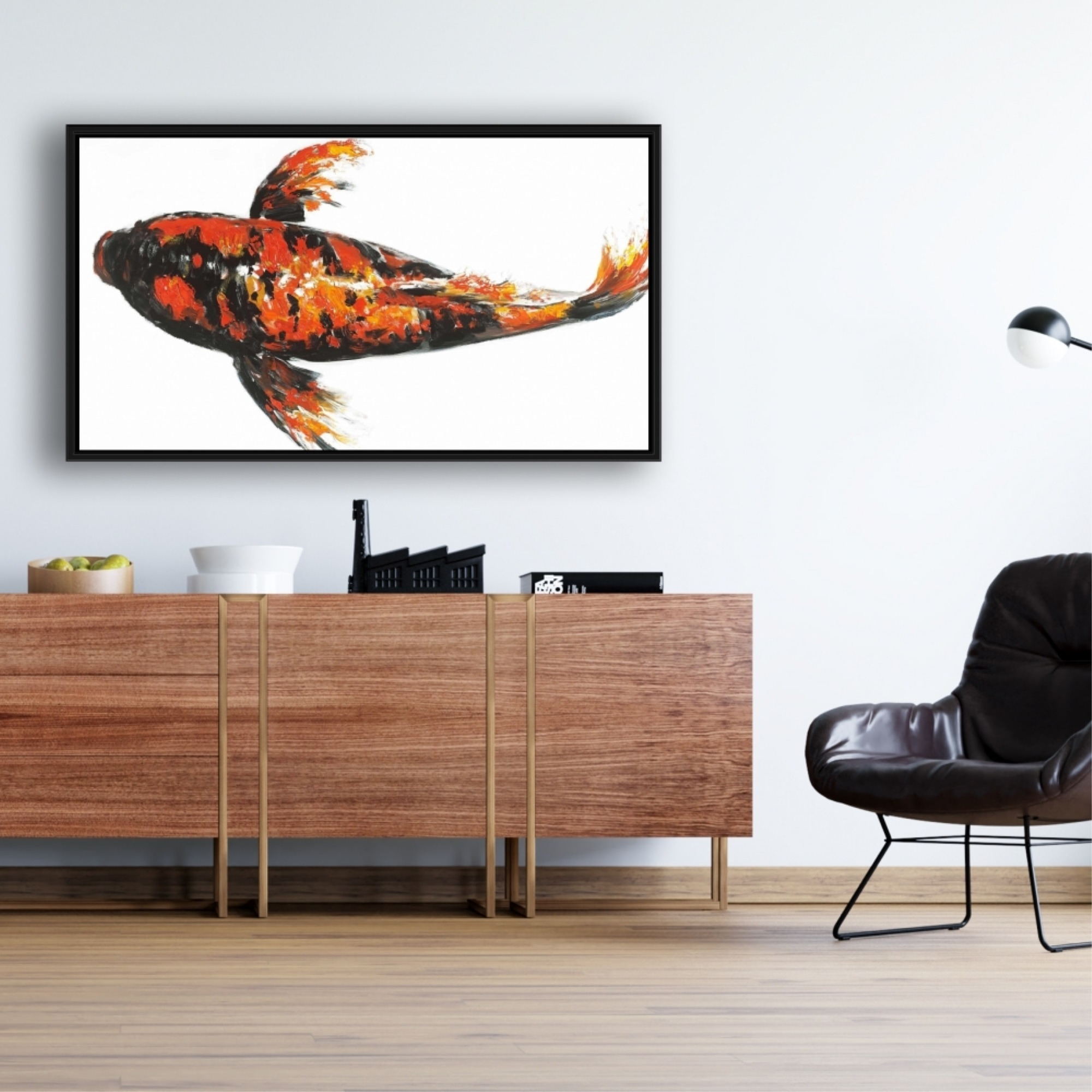 Red Butterfly Koi Fish - Framed Print on canvas by Begin Edition