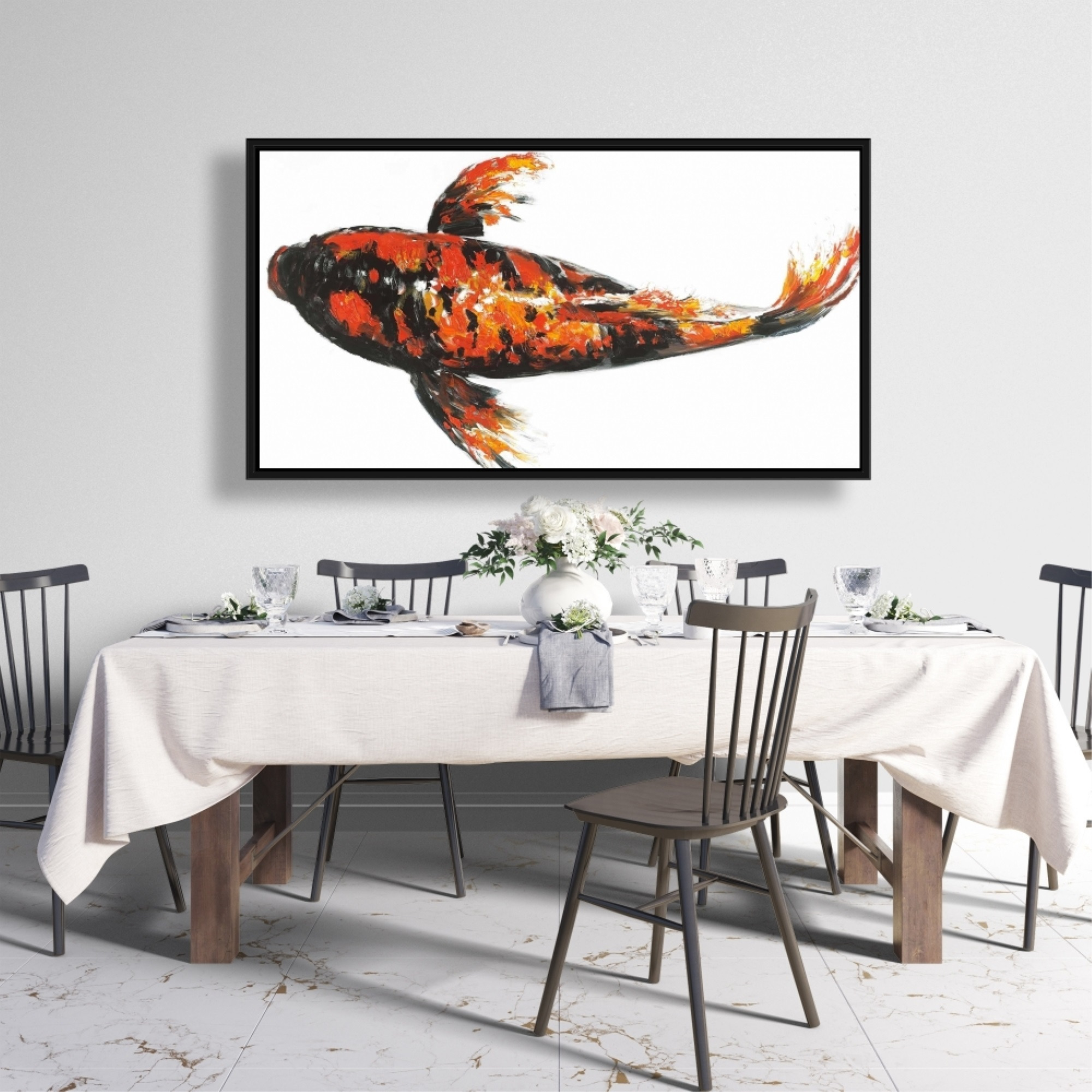 Red Butterfly Koi Fish - Framed Print on canvas by Begin Edition