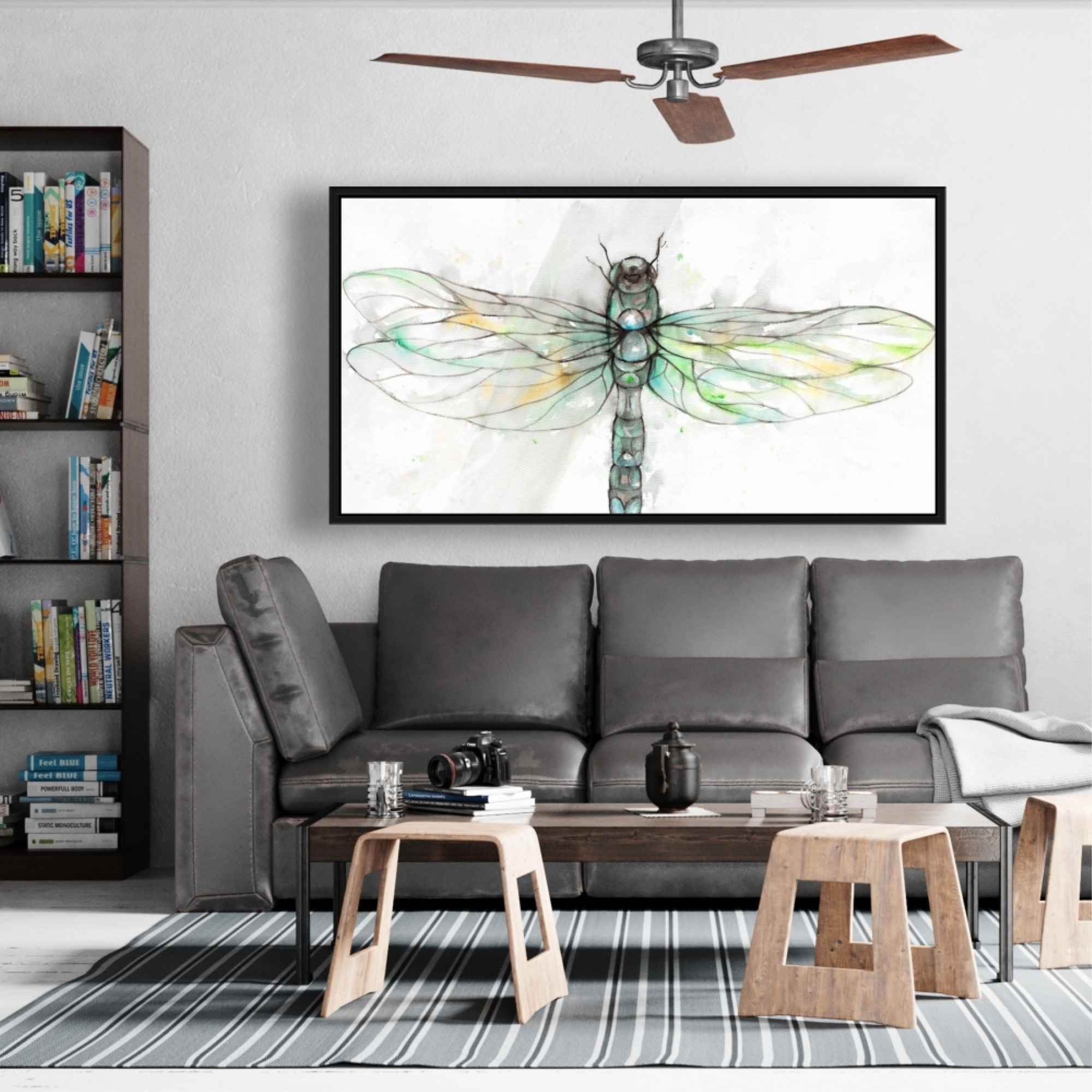 Dragonfly Illustration - Framed Print on canvas by Begin Edition