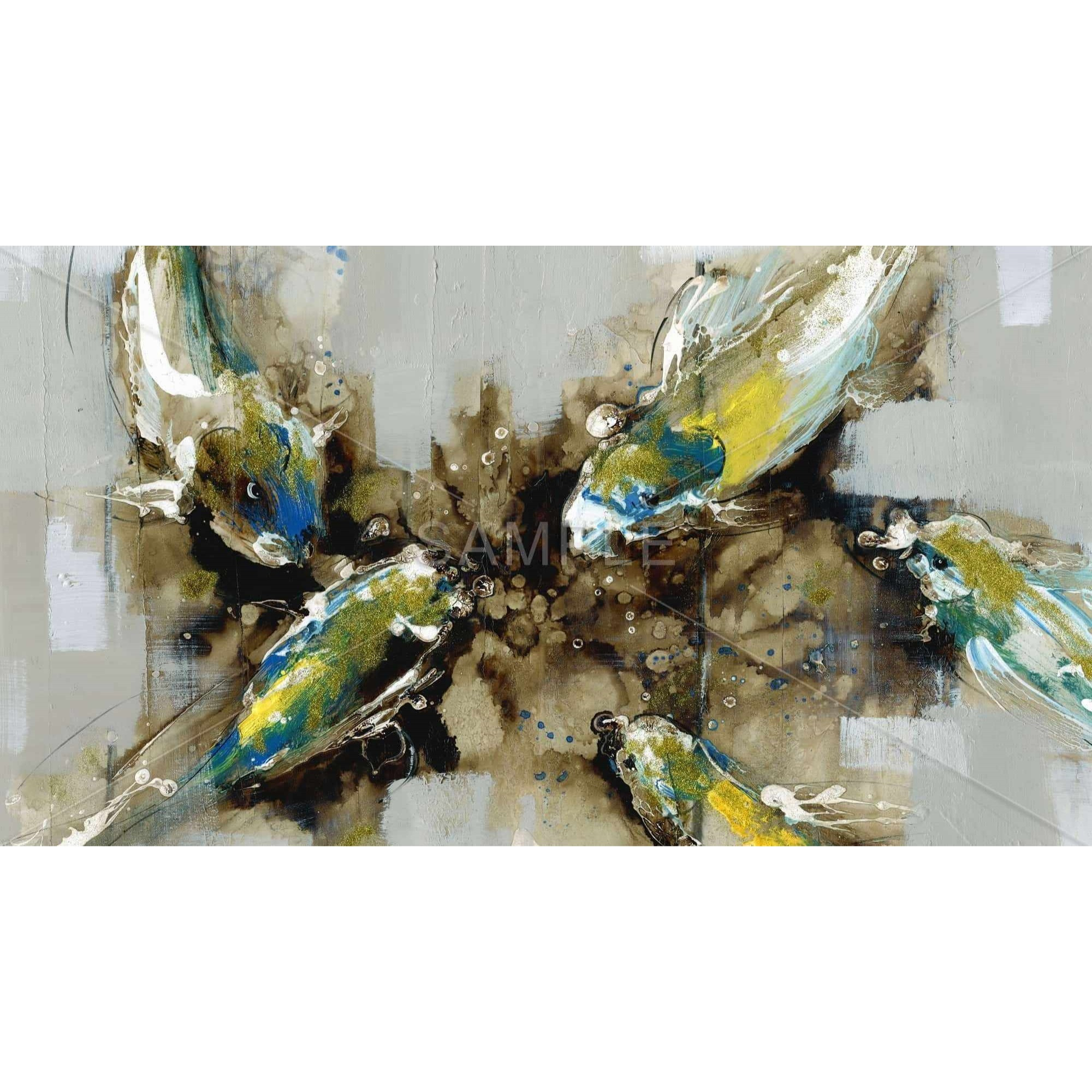 Four Abstract Koi Fishes - Framed Print on canvas by Begin Edition