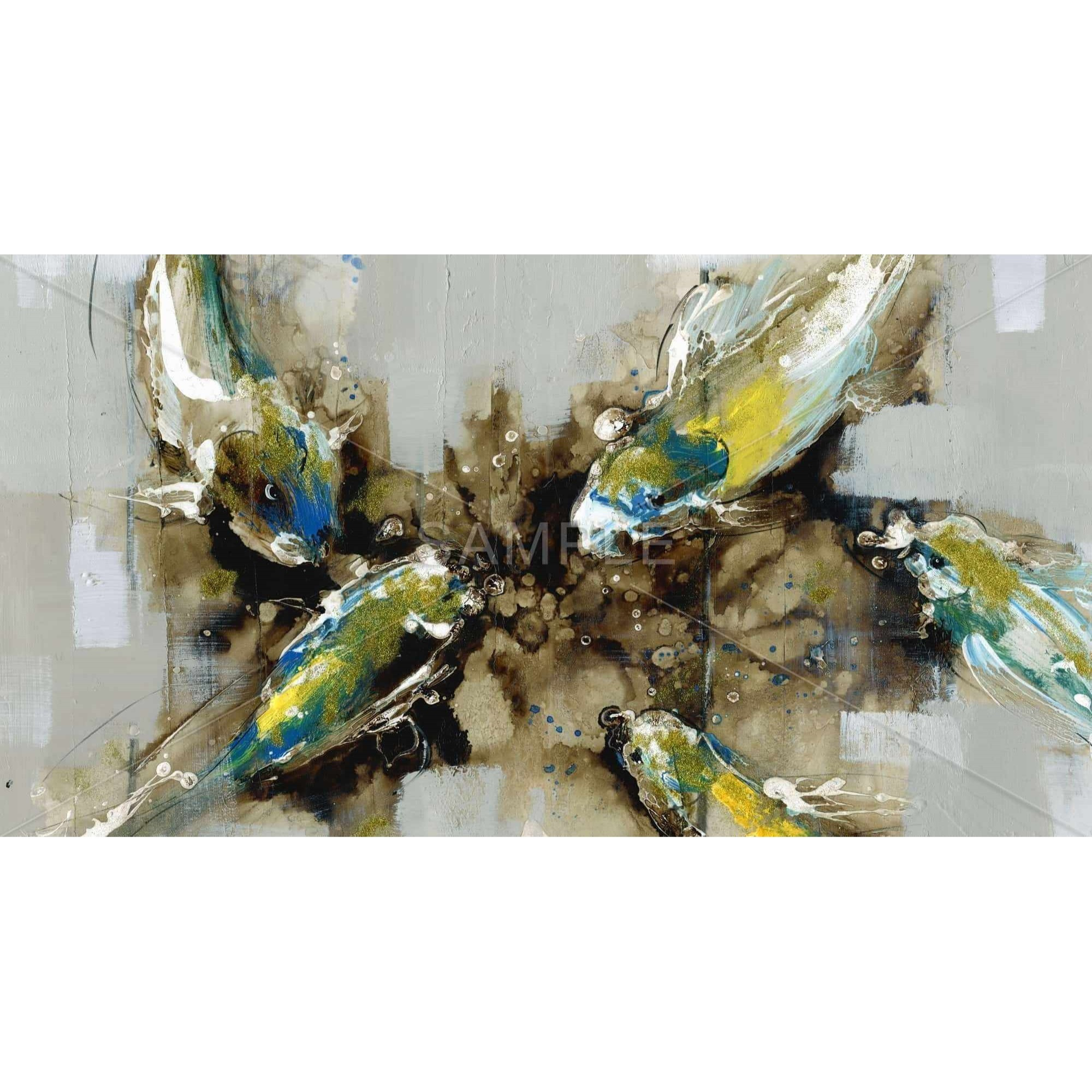 Four Abstract Koi Fishes - Framed Print on canvas by Begin Edition