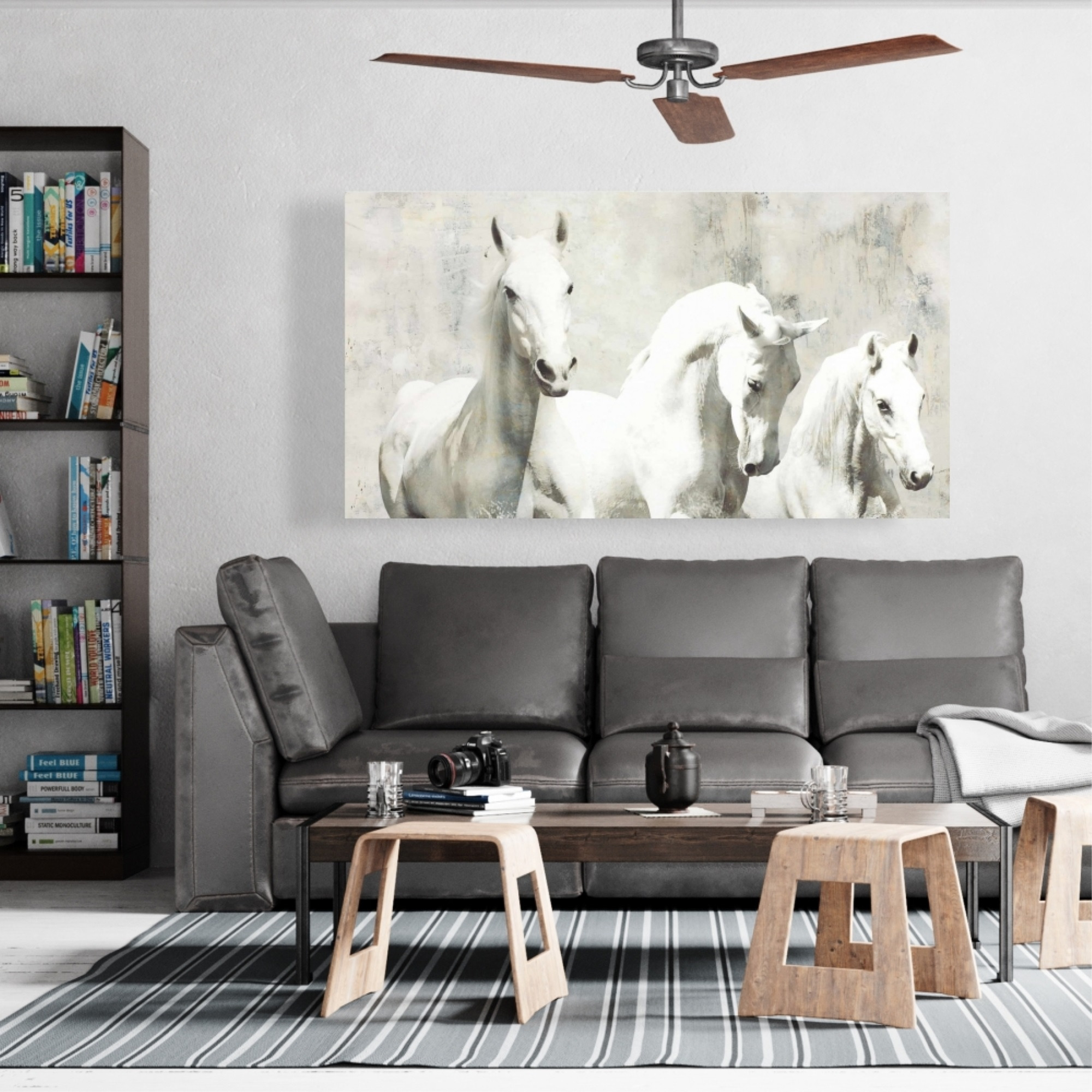 Three White Horses Running - Print on canvas by Begin Edition