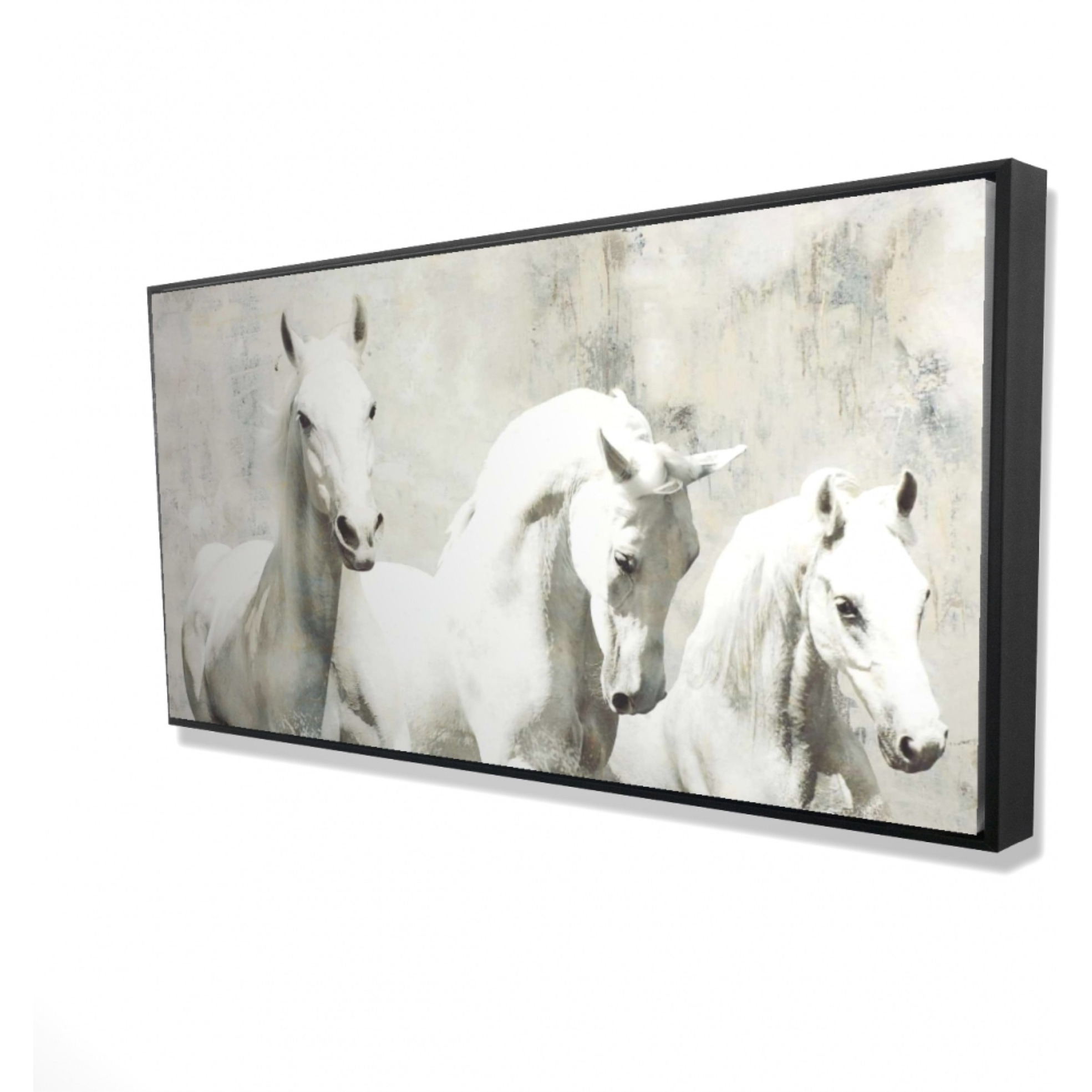 Three White Horses Running - Framed Print on canvas by Begin Edition