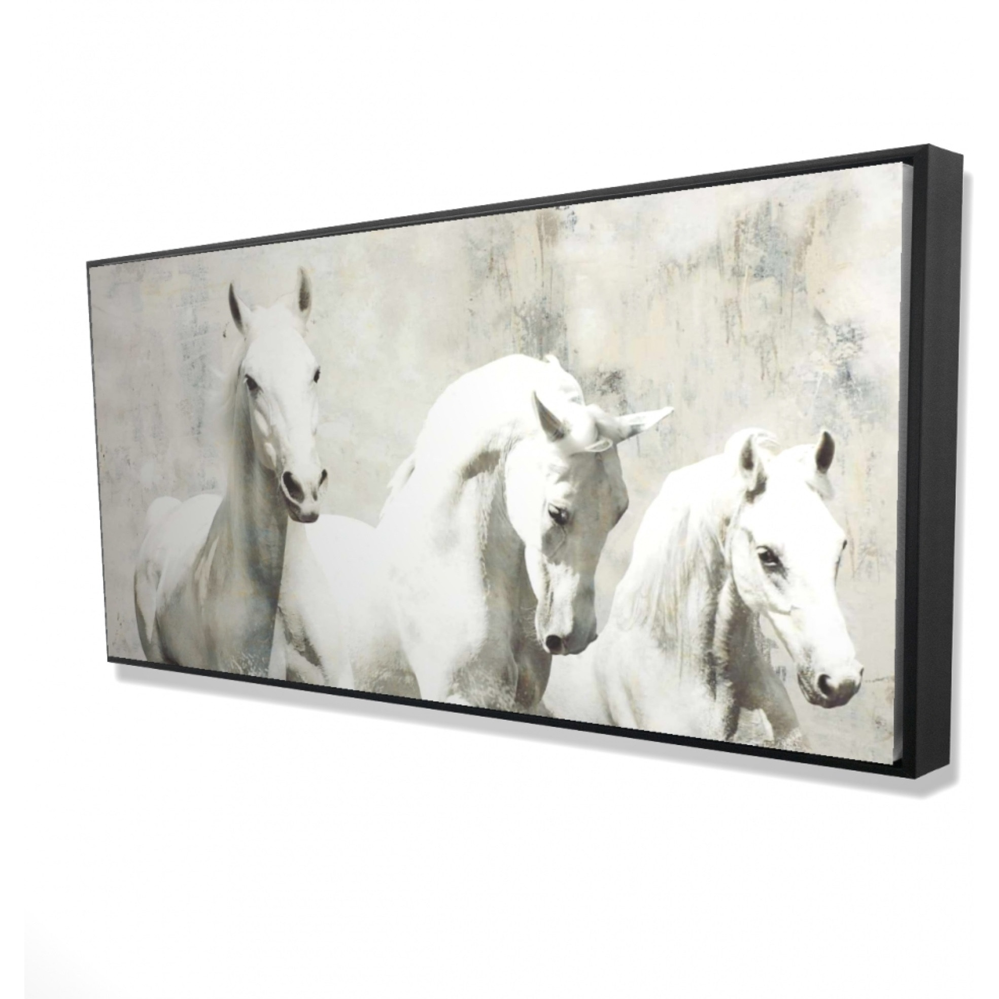 Three White Horses Running - Framed Print on canvas by Begin Edition
