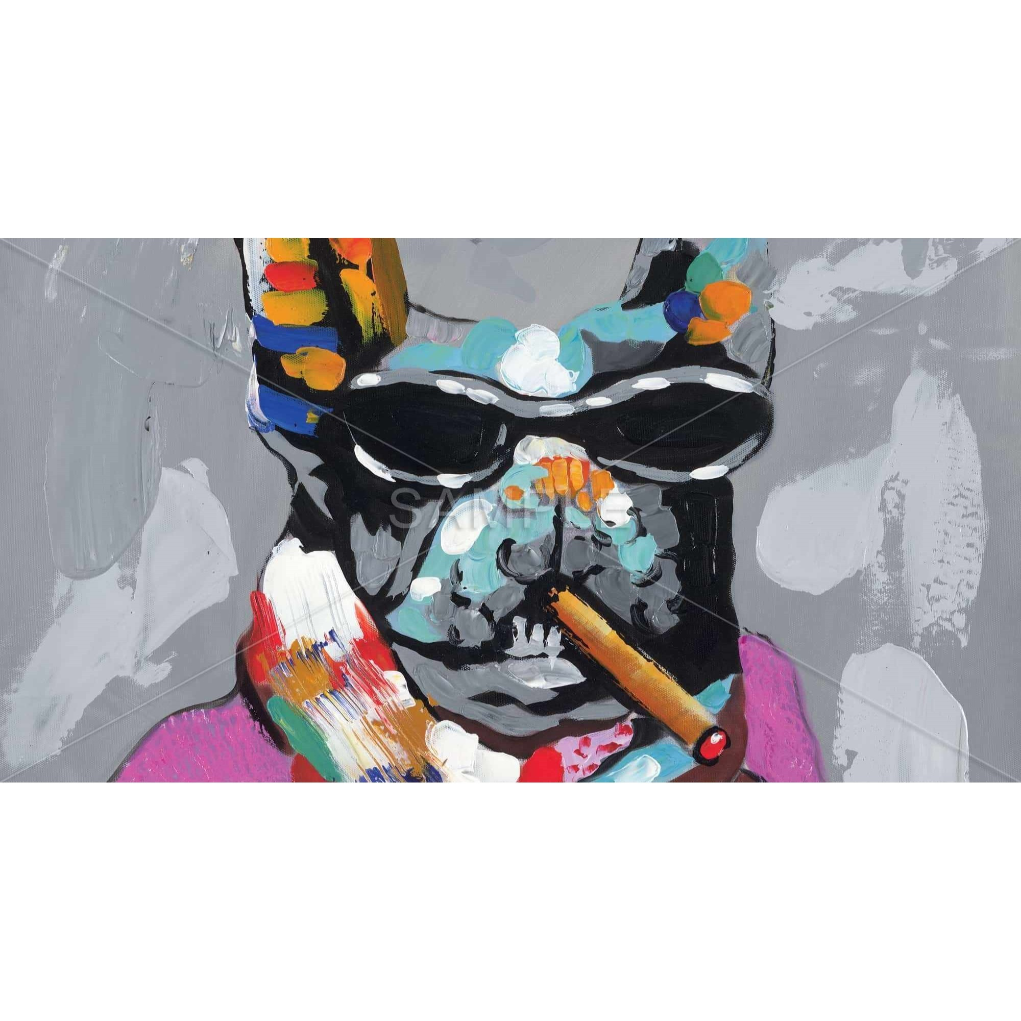 Abstract Bulldog With Cigar - Print on canvas by Begin Edition