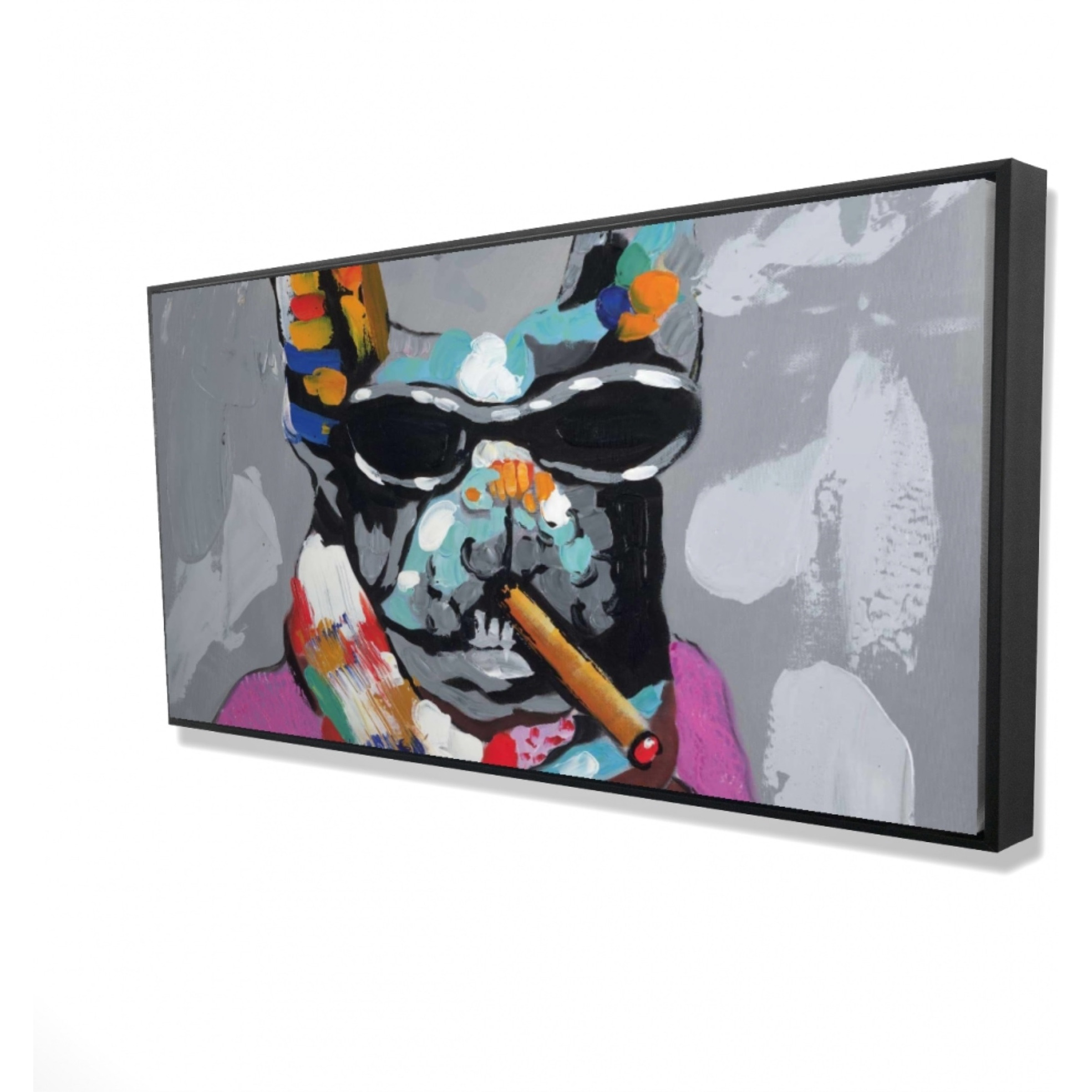 Abstract Bulldog With Cigar - Framed Print on canvas by Begin Edition