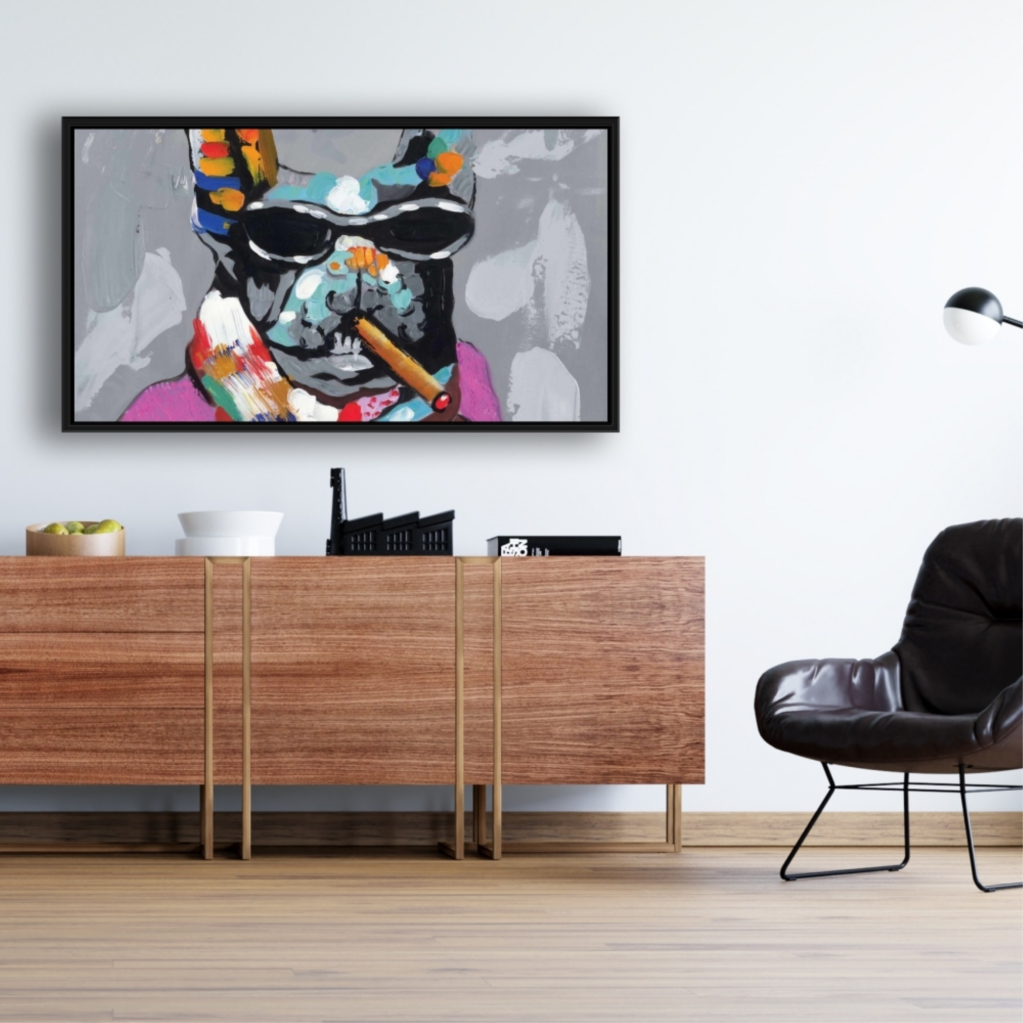 Abstract Bulldog With Cigar - Framed Print on canvas by Begin Edition
