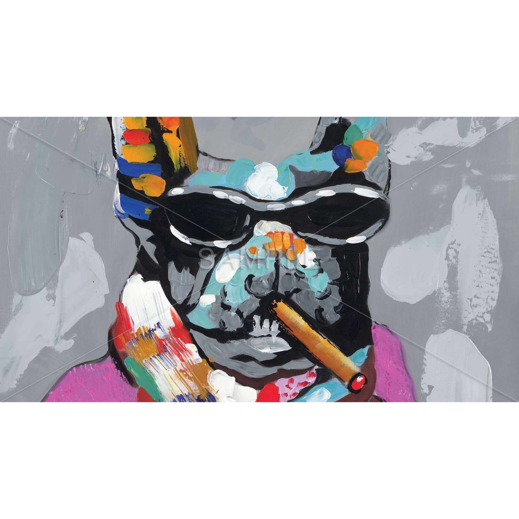Abstract Bulldog With Cigar - Framed Print on canvas by Begin Edition