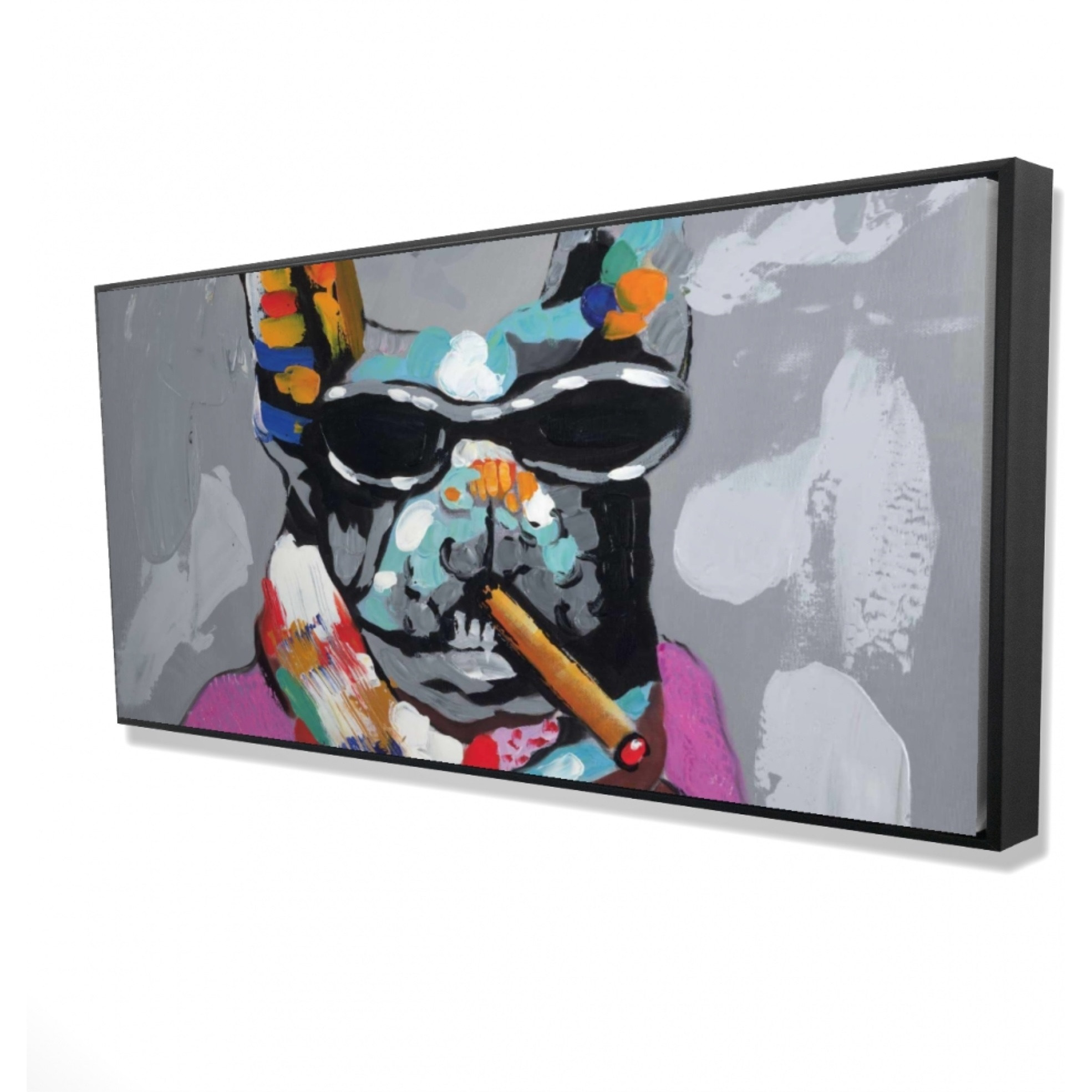 Abstract Bulldog With Cigar - Framed Print on canvas by Begin Edition