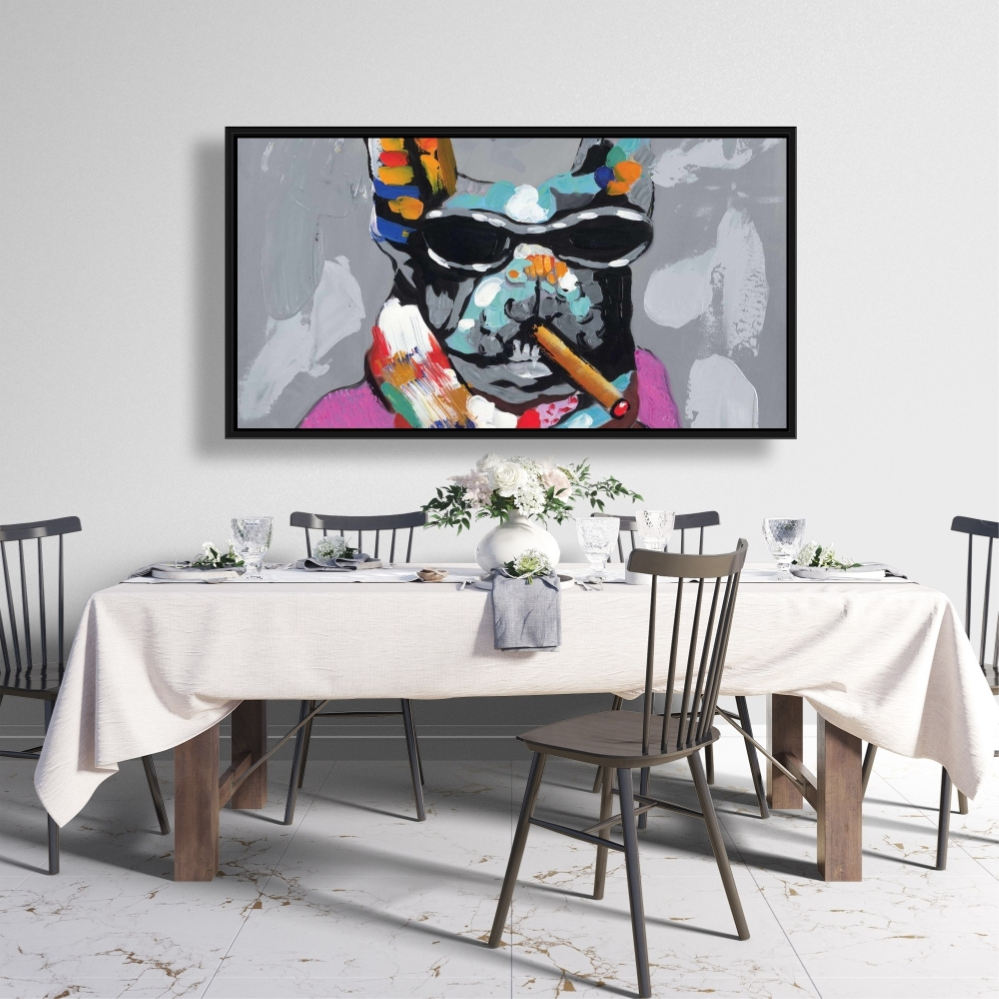 Abstract Bulldog With Cigar - Framed Print on canvas by Begin Edition
