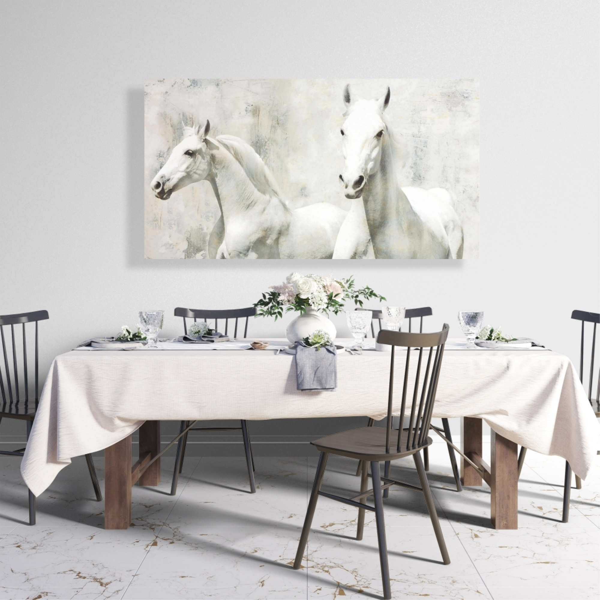 Two White Horse Running - Print on canvas by Begin Edition