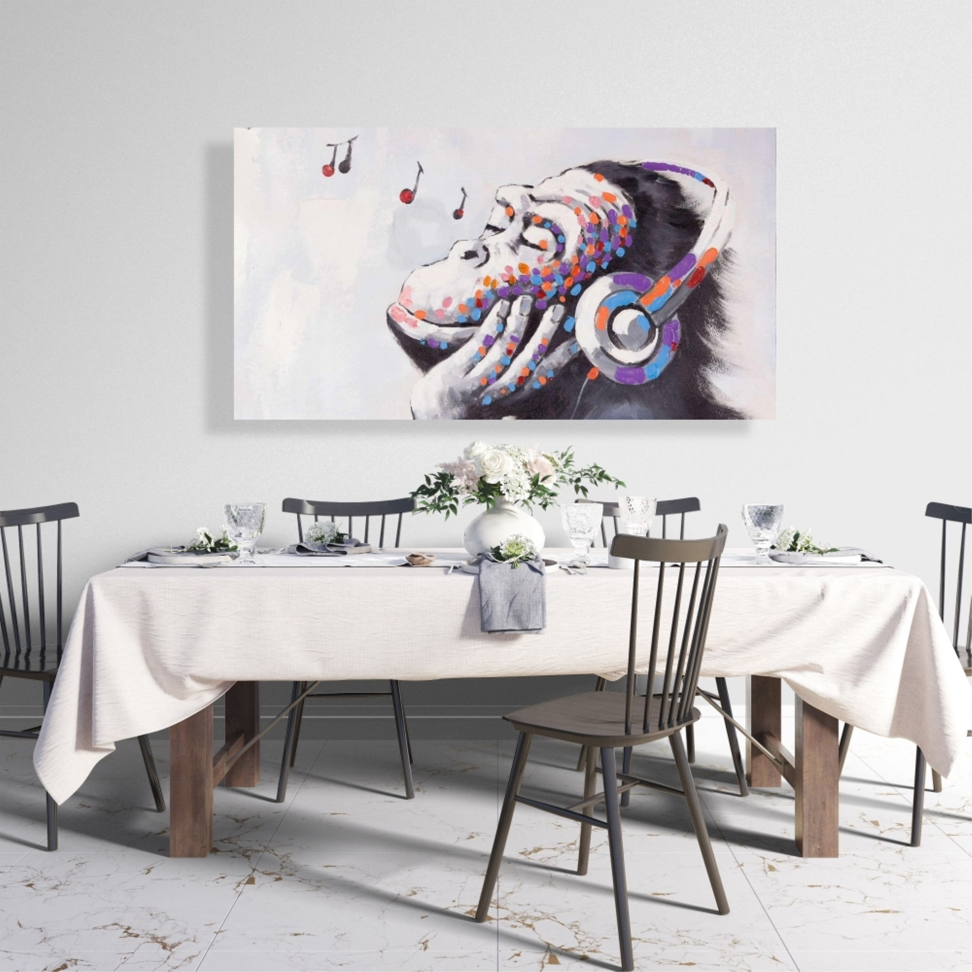Monkey Listening Music - Print on canvas by Begin Edition