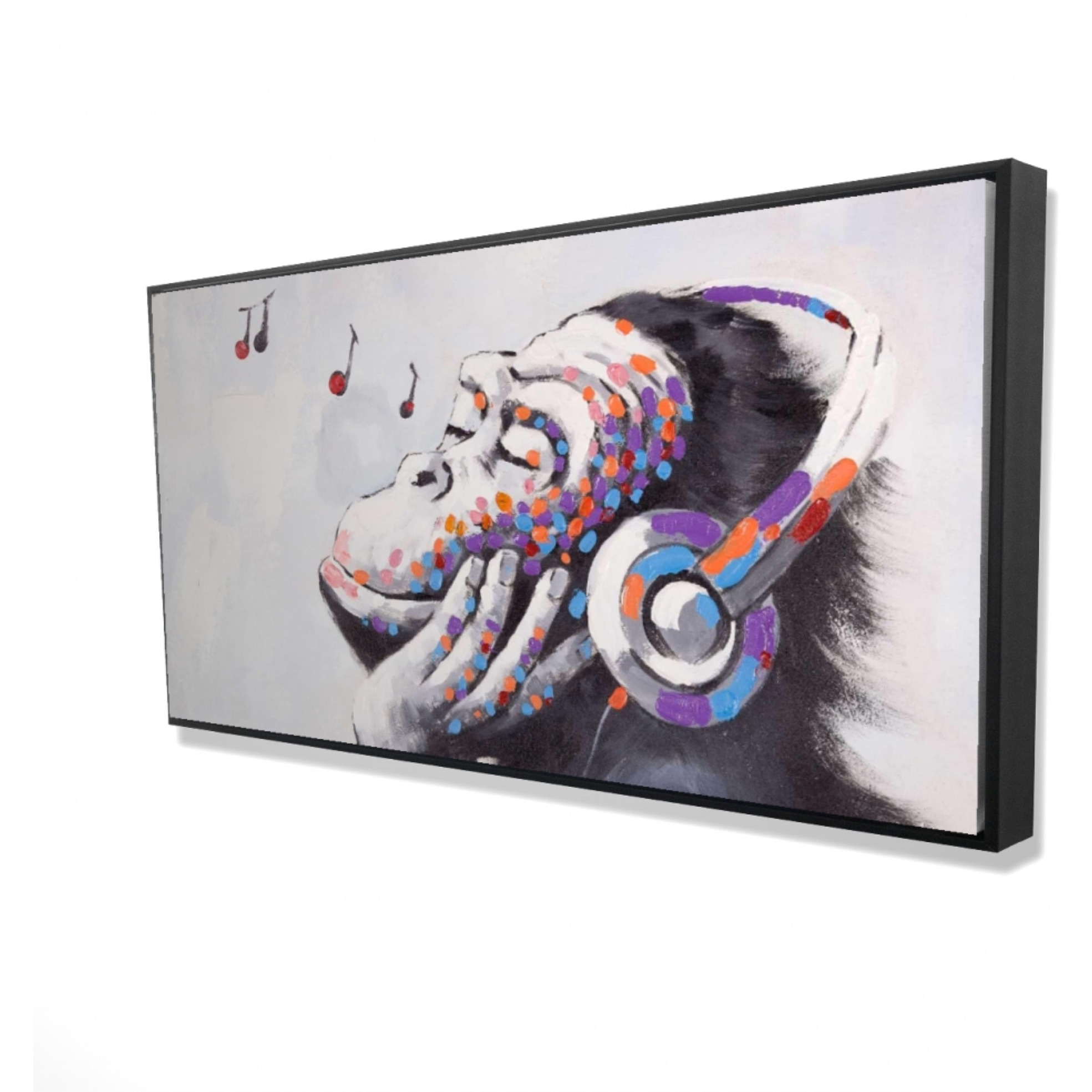 Monkey Listening Music - Framed Print on canvas by Begin Edition