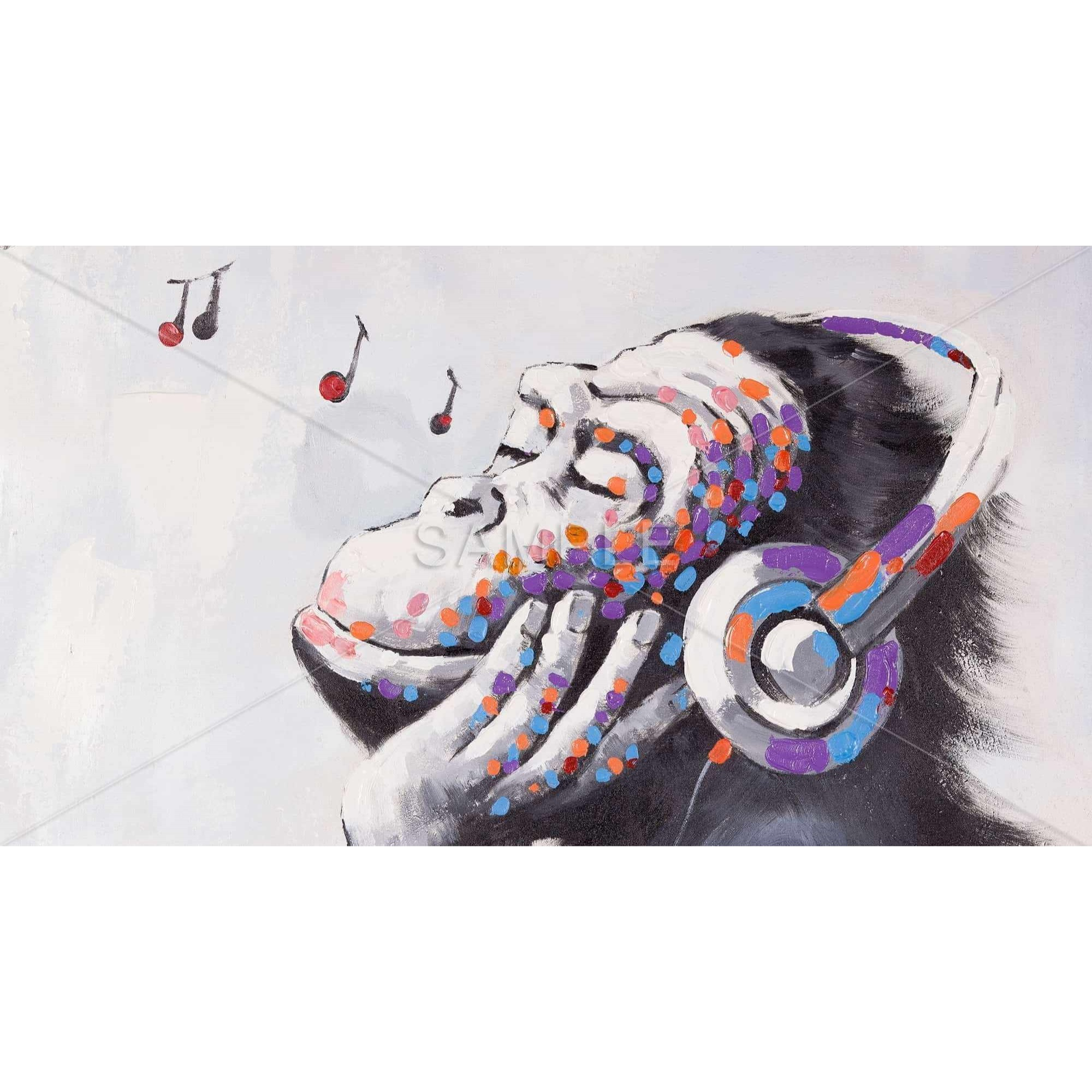 Monkey Listening Music - Framed Print on canvas by Begin Edition