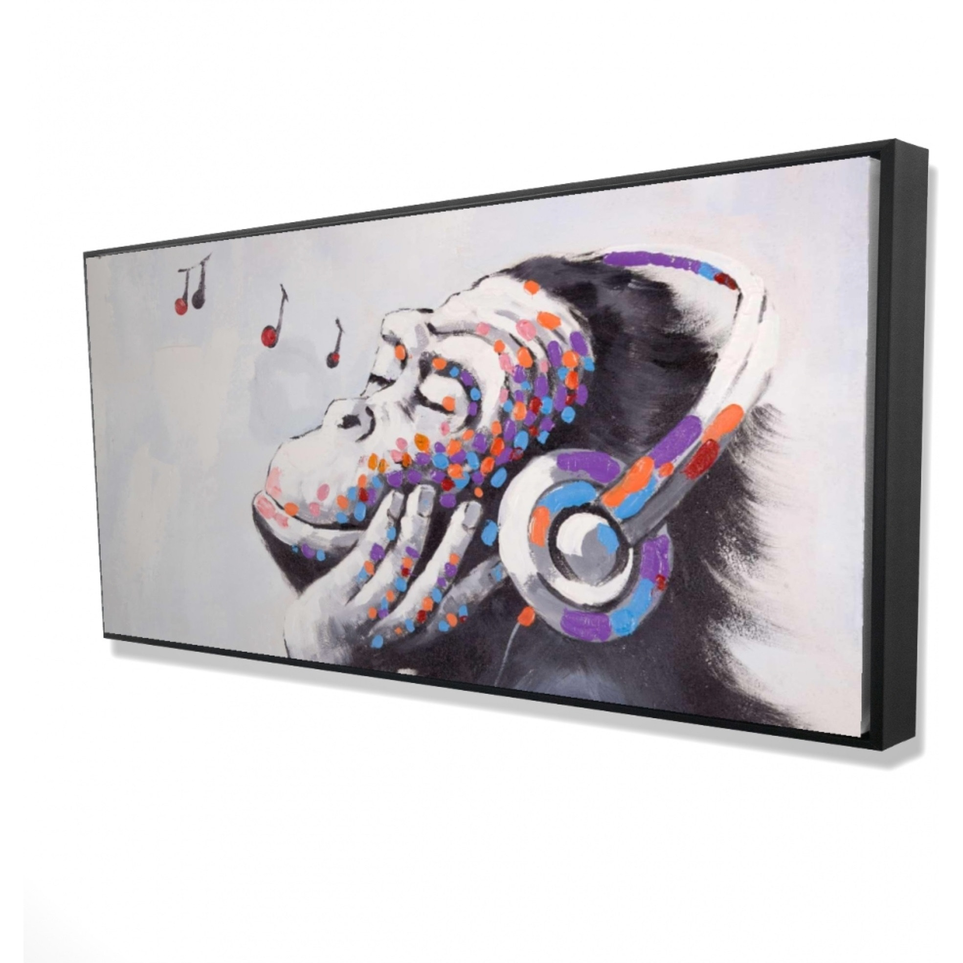 Monkey Listening Music - Framed Print on canvas by Begin Edition