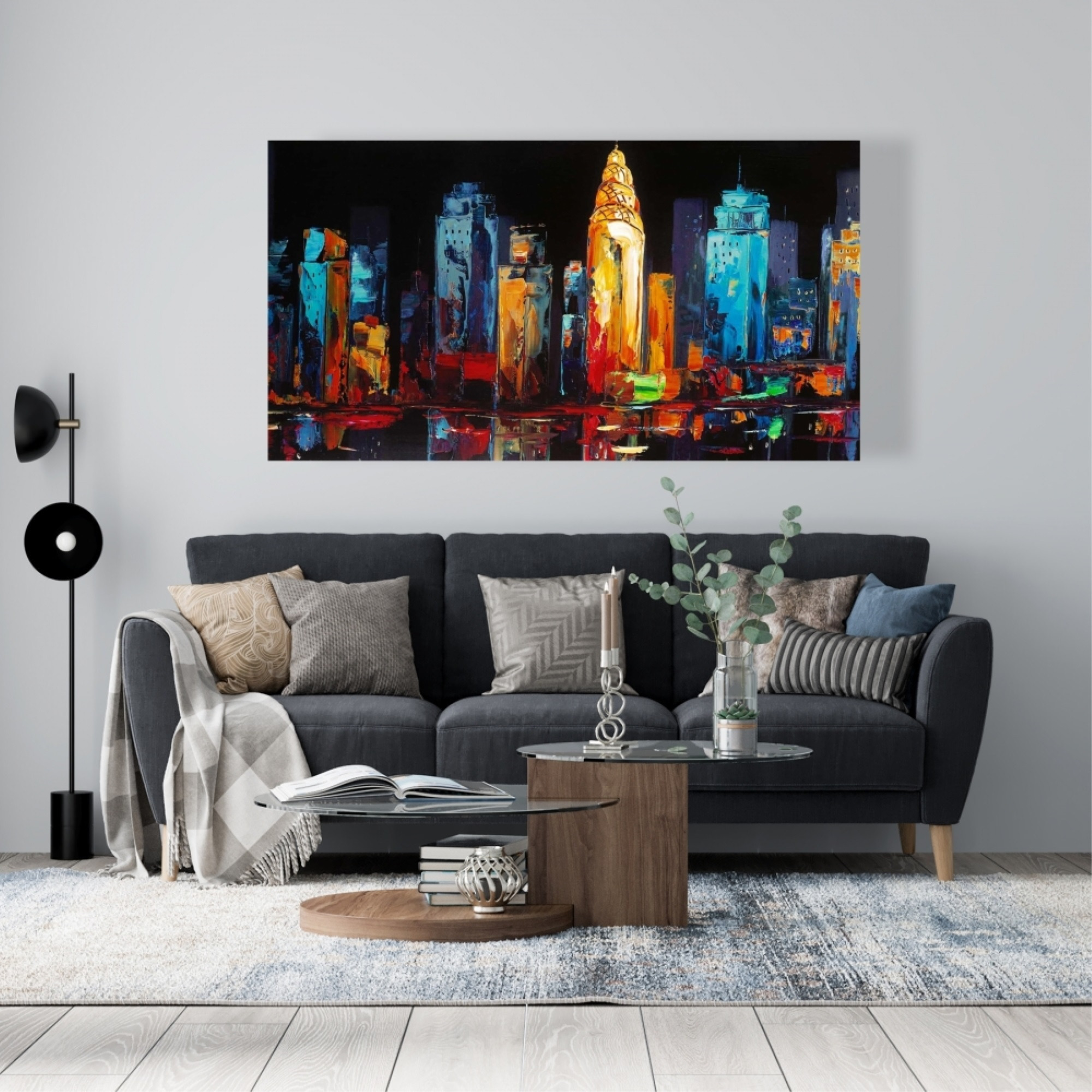 Colorful Abstract Cityscape on a Dark Background - Print on canvas by Begin Edition