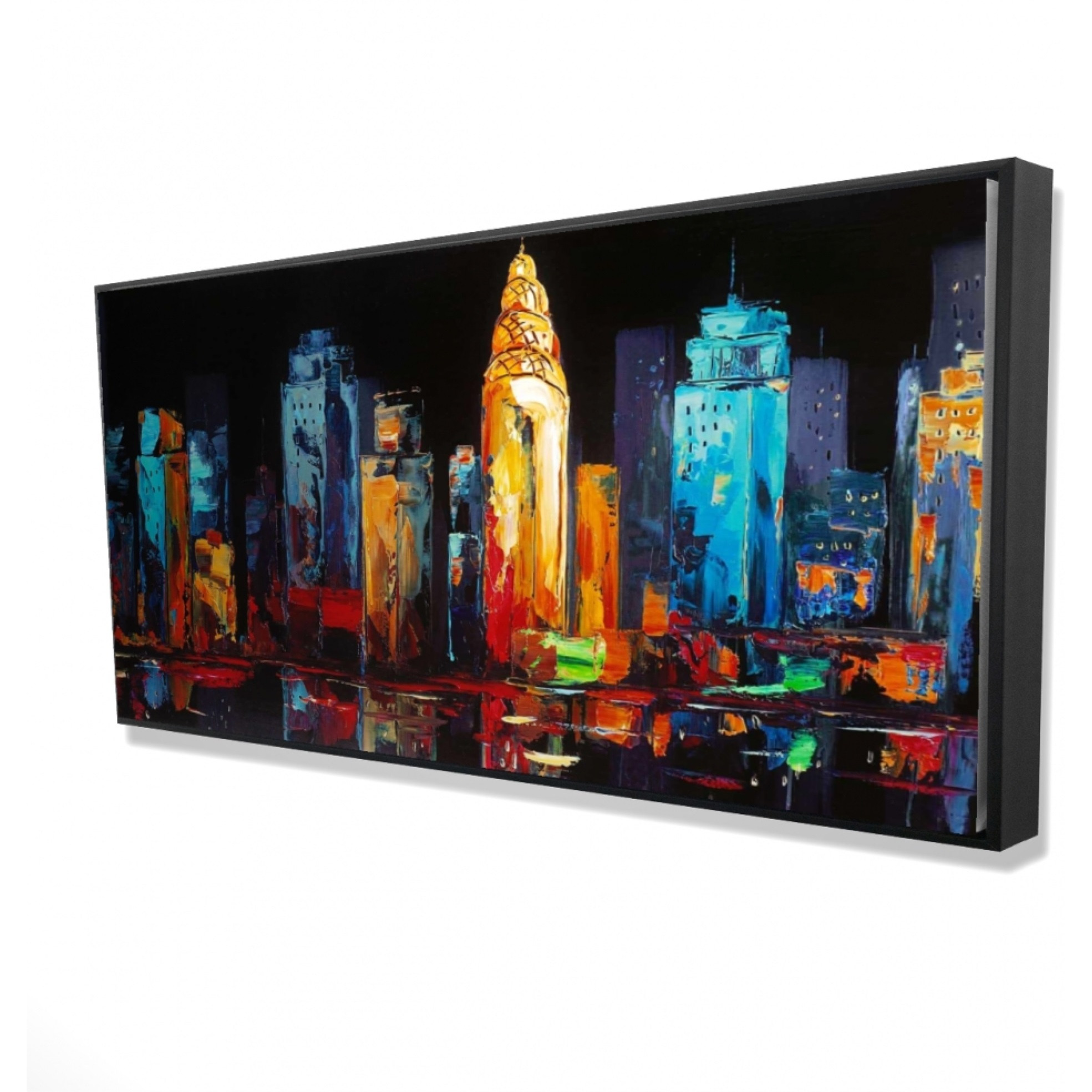 Colorful Abstract Cityscape on a Dark Background - Framed Print on canvas by Begin Edition