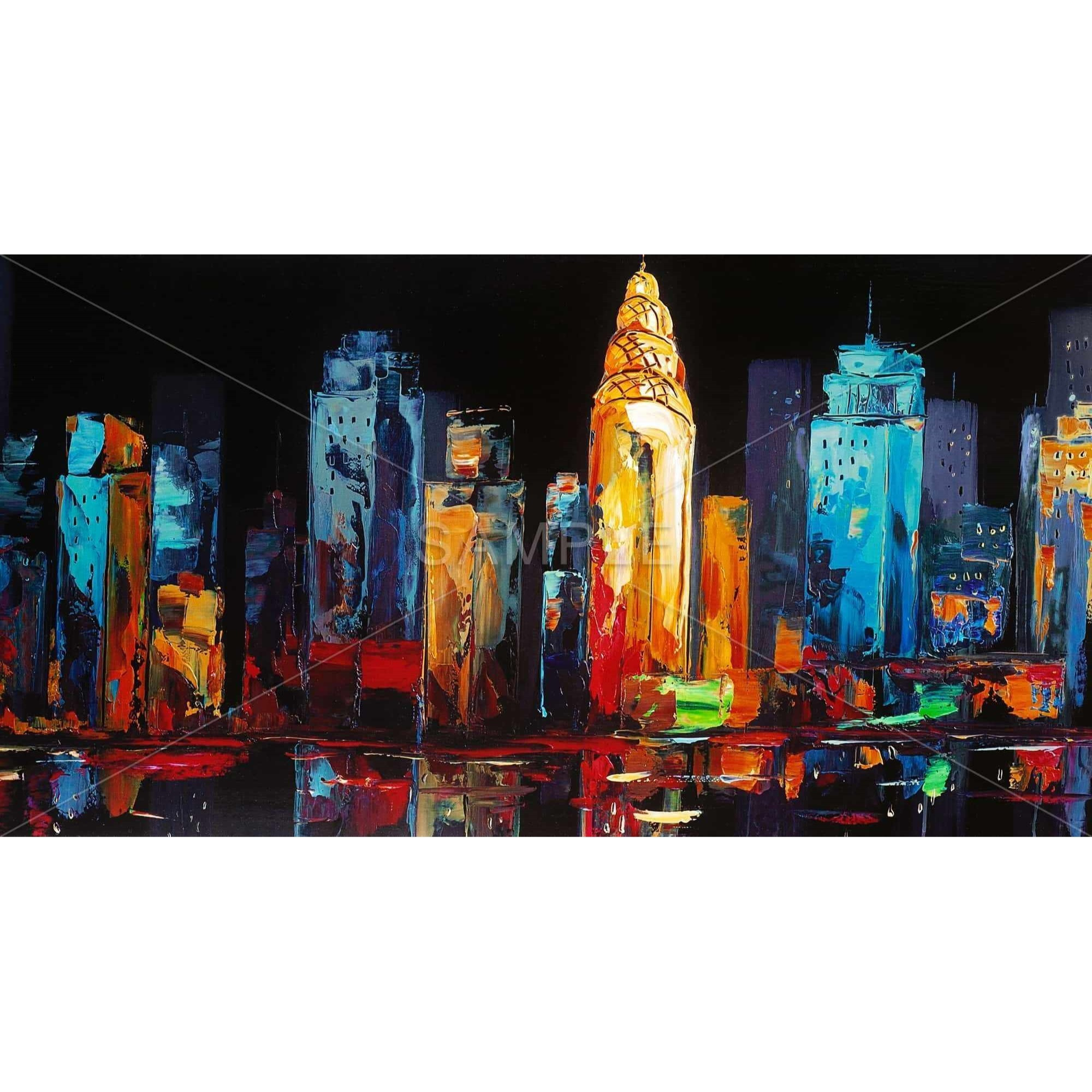 Colorful Abstract Cityscape on a Dark Background - Framed Print on canvas by Begin Edition