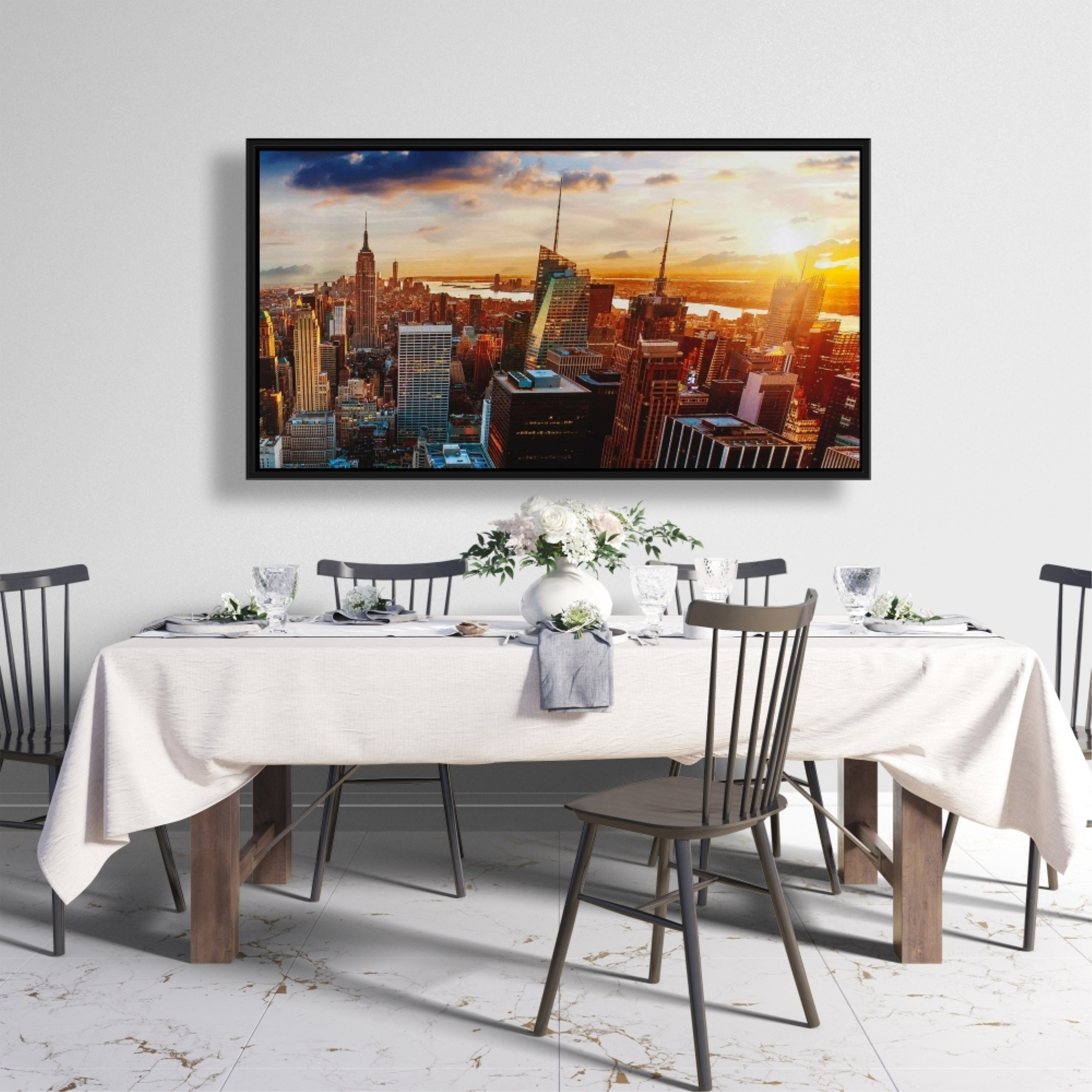 City Of New York By Dawn - Framed Print on canvas by Begin Edition