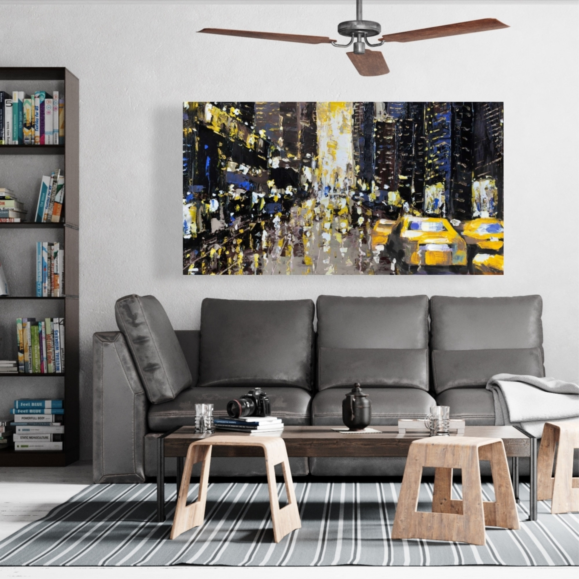 Abstract And Texturized City With Yellow Taxis - Print on canvas by Begin Edition