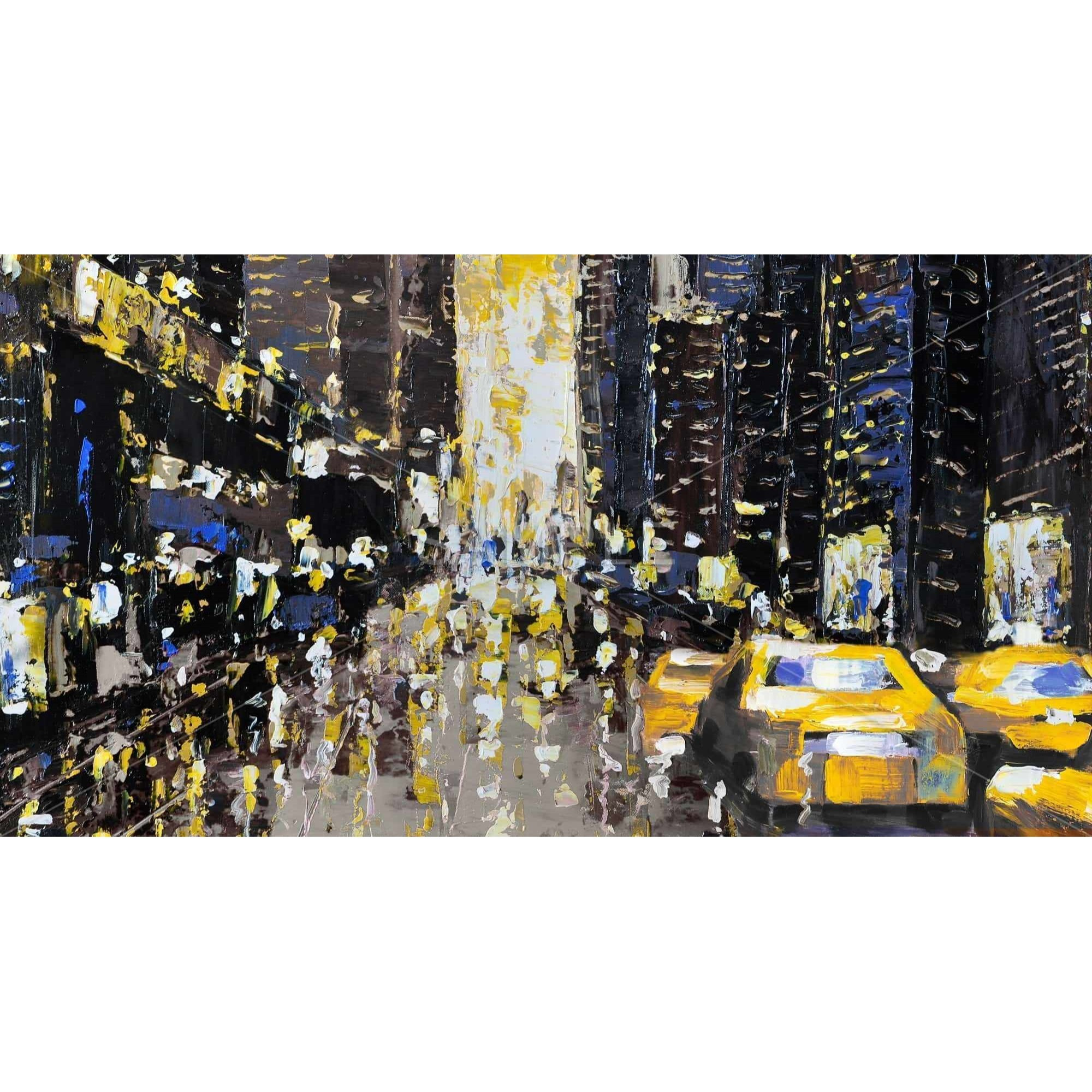 Abstract And Texturized City With Yellow Taxis - Framed Print on canvas by Begin Edition