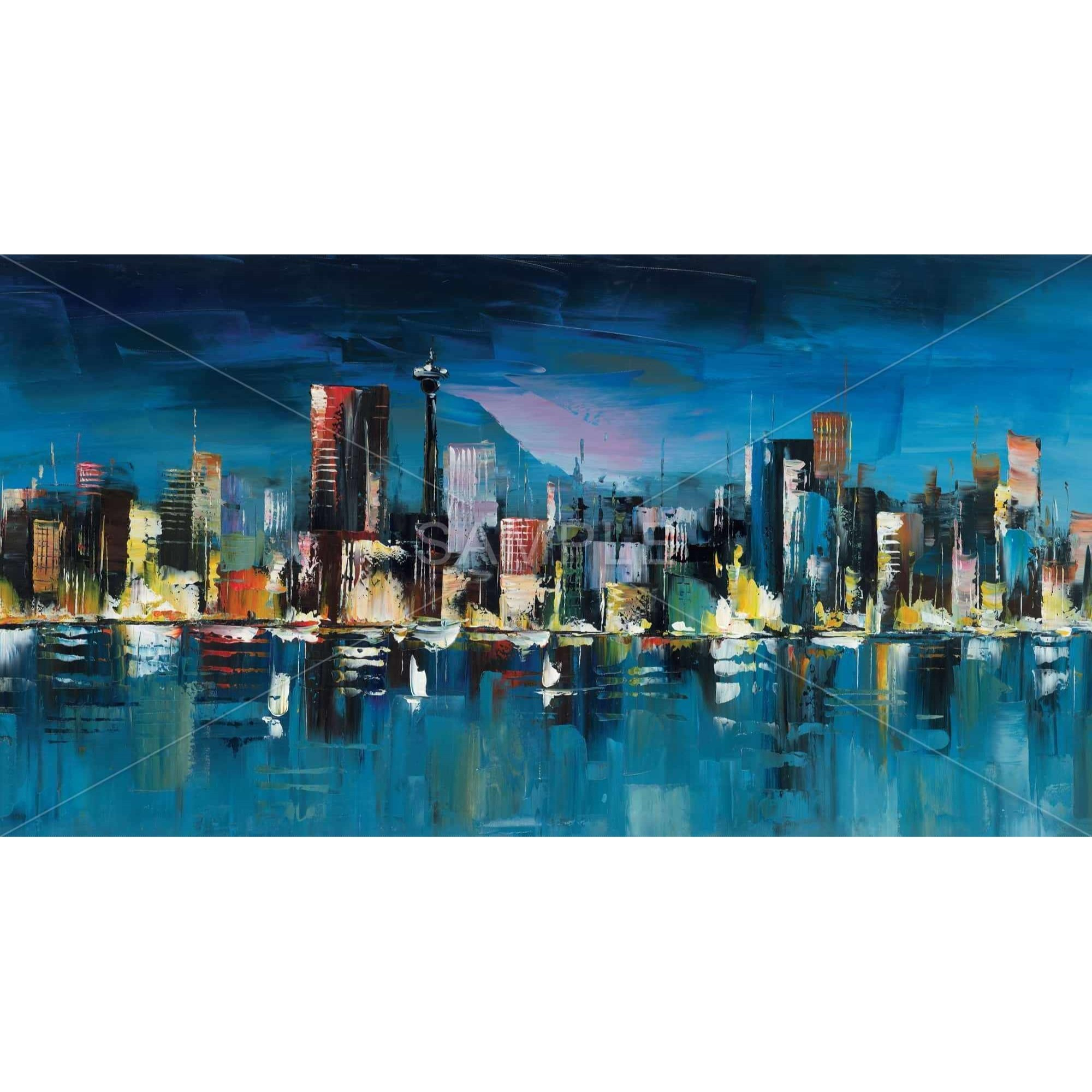 Abstract Blue Cityscape By Night - Print on canvas by Begin Edition