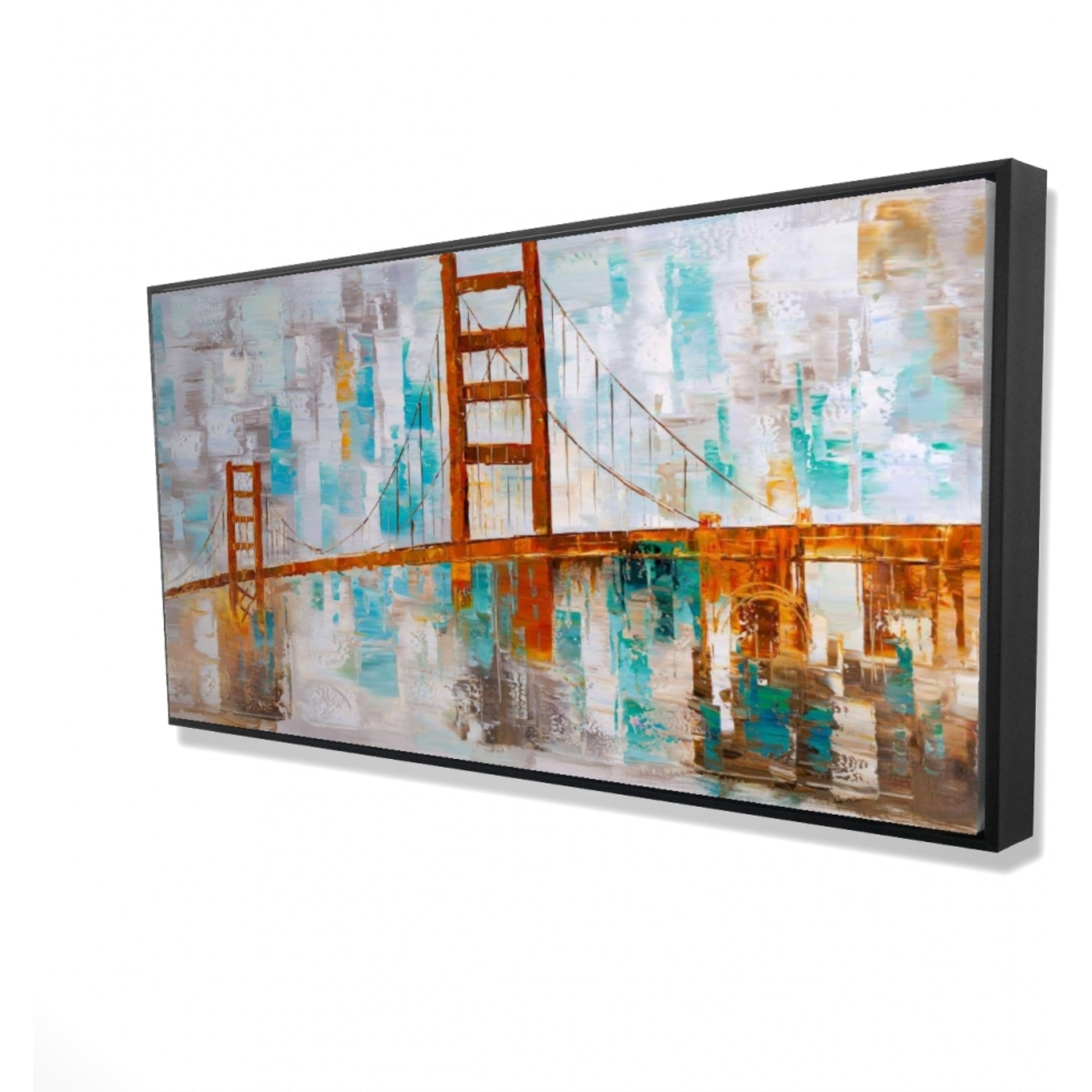 GOLDEN GATE WITH TURQUOISE PAINT SPOTS - Framed Print on canvas by Begin Edition