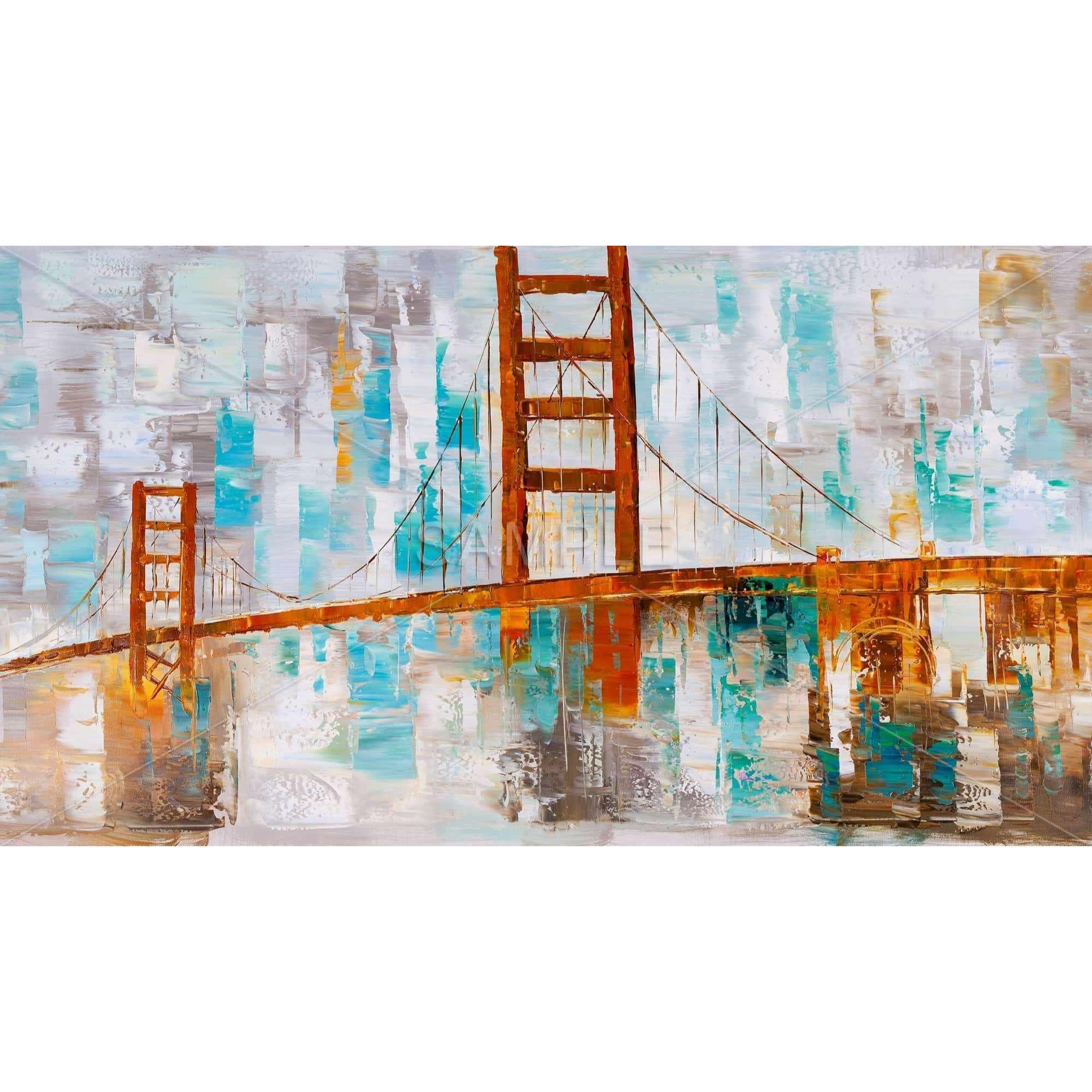 GOLDEN GATE WITH TURQUOISE PAINT SPOTS - Framed Print on canvas by Begin Edition
