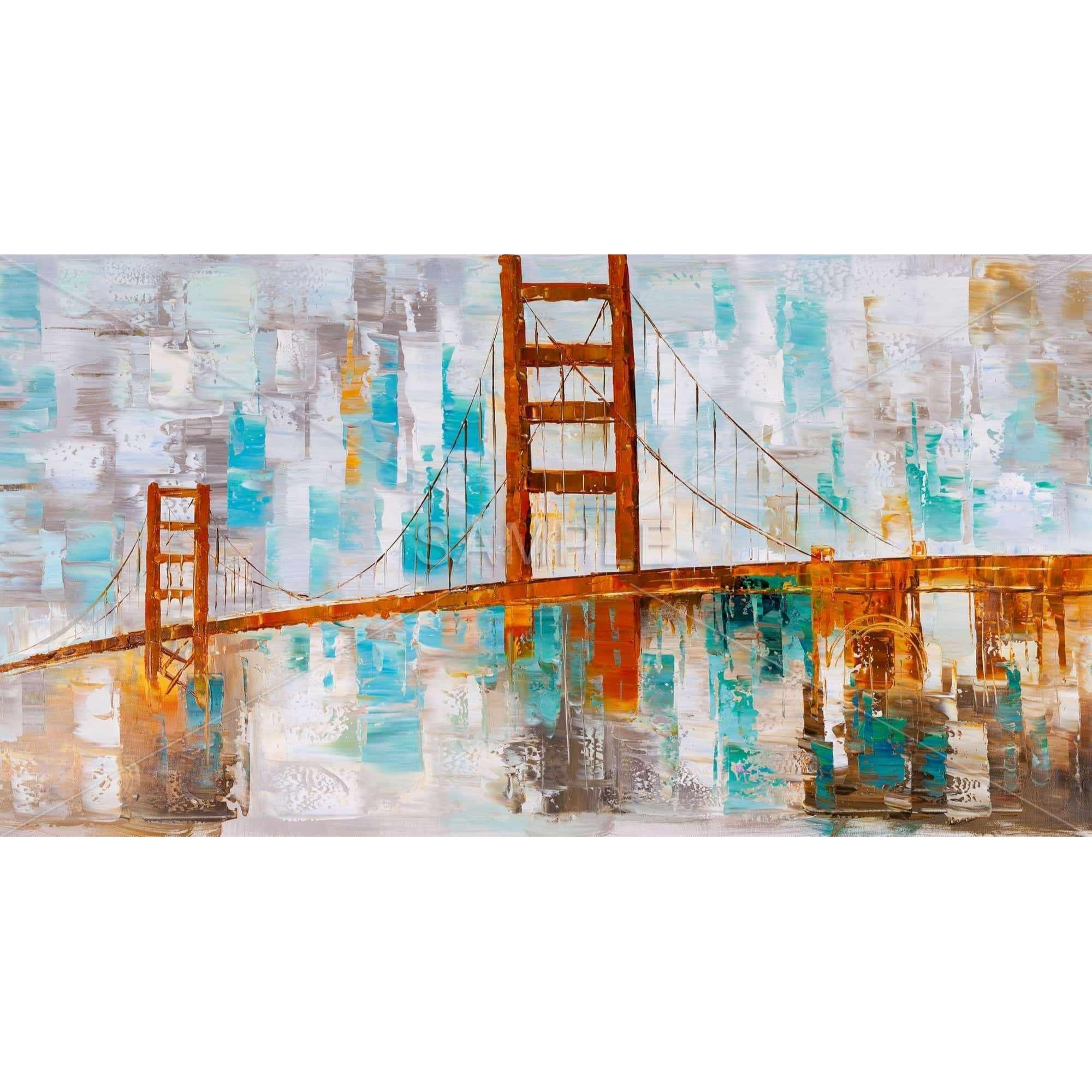 GOLDEN GATE WITH TURQUOISE PAINT SPOTS - Framed Print on canvas by Begin Edition
