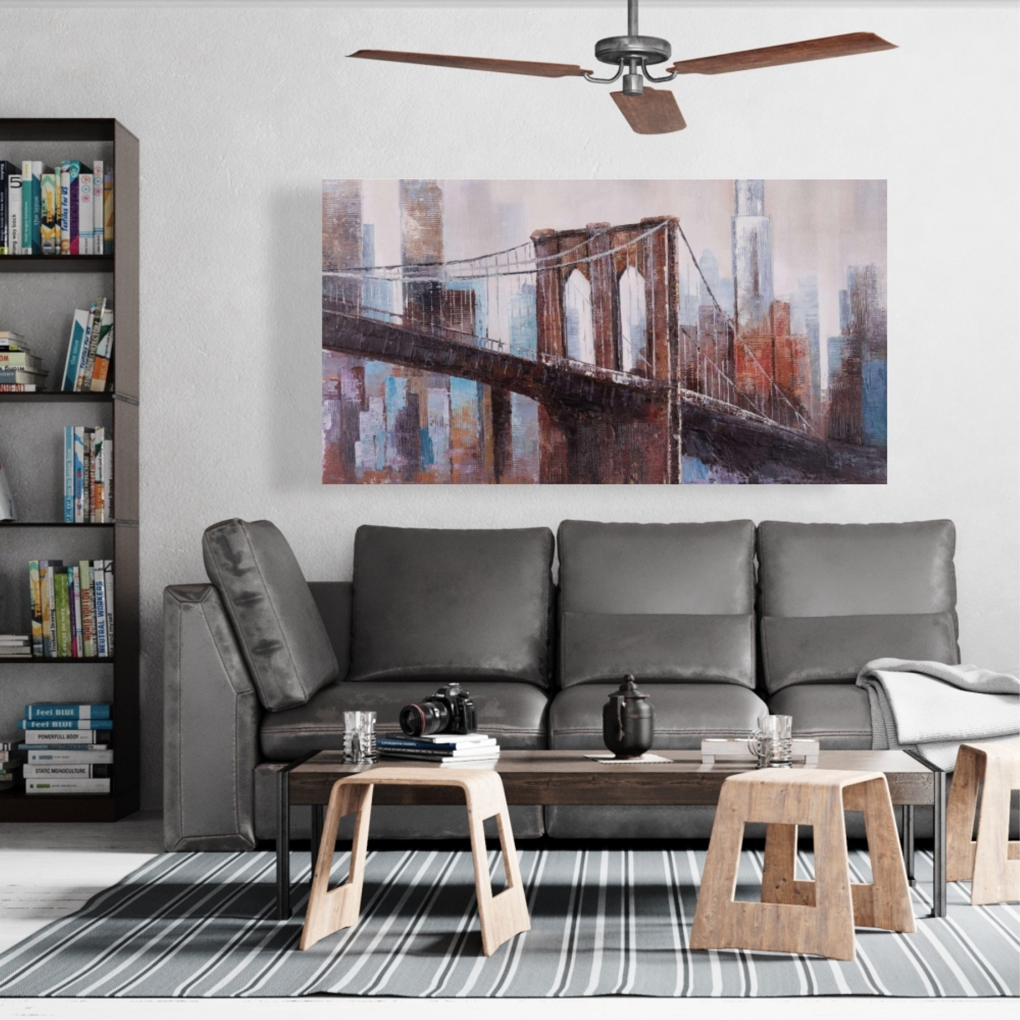 BROWN AND BLUE BROOKLYN BRIDGE - Print on canvas by Begin Edition