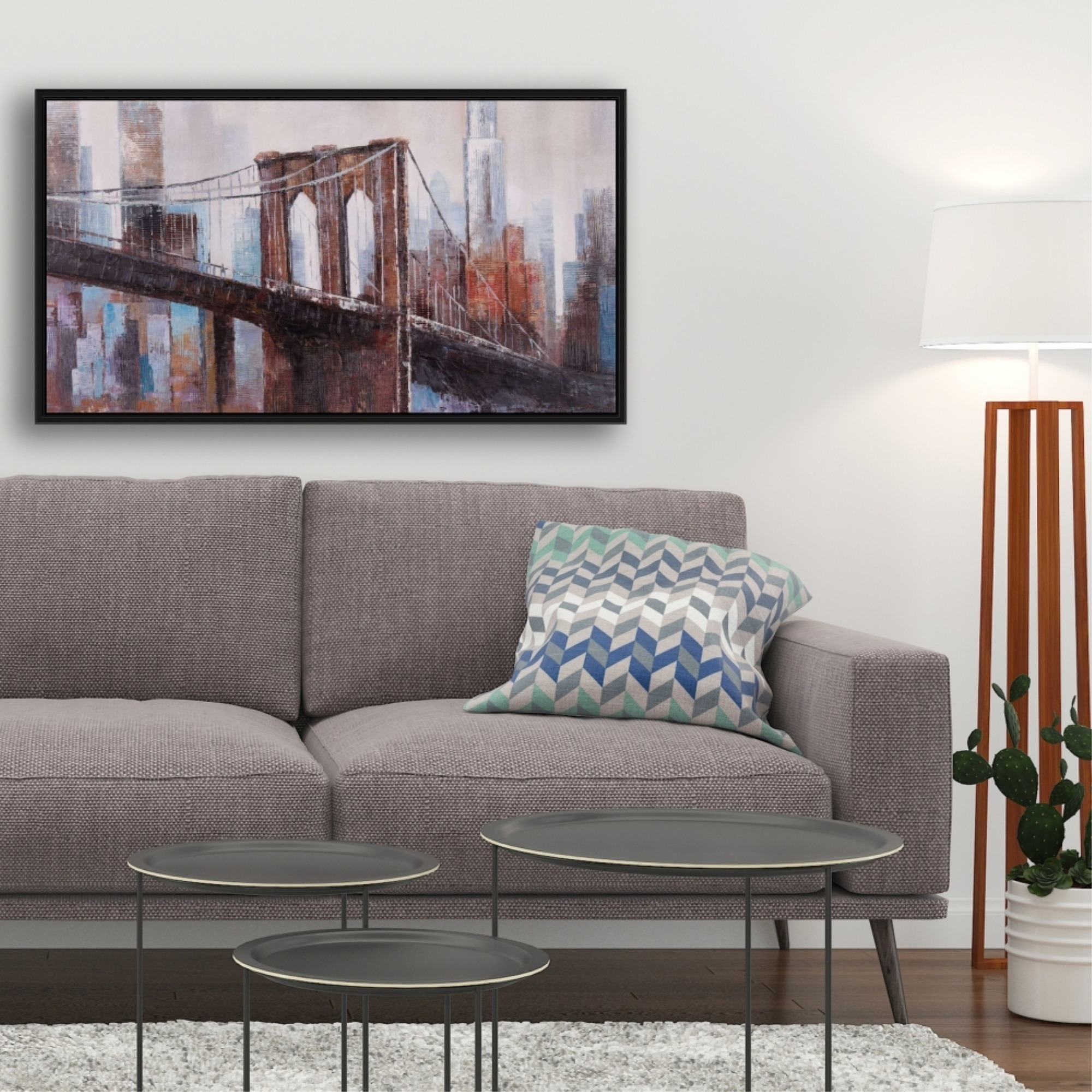 BROWN AND BLUE BROOKLYN BRIDGE - Framed Print on canvas by Begin Edition
