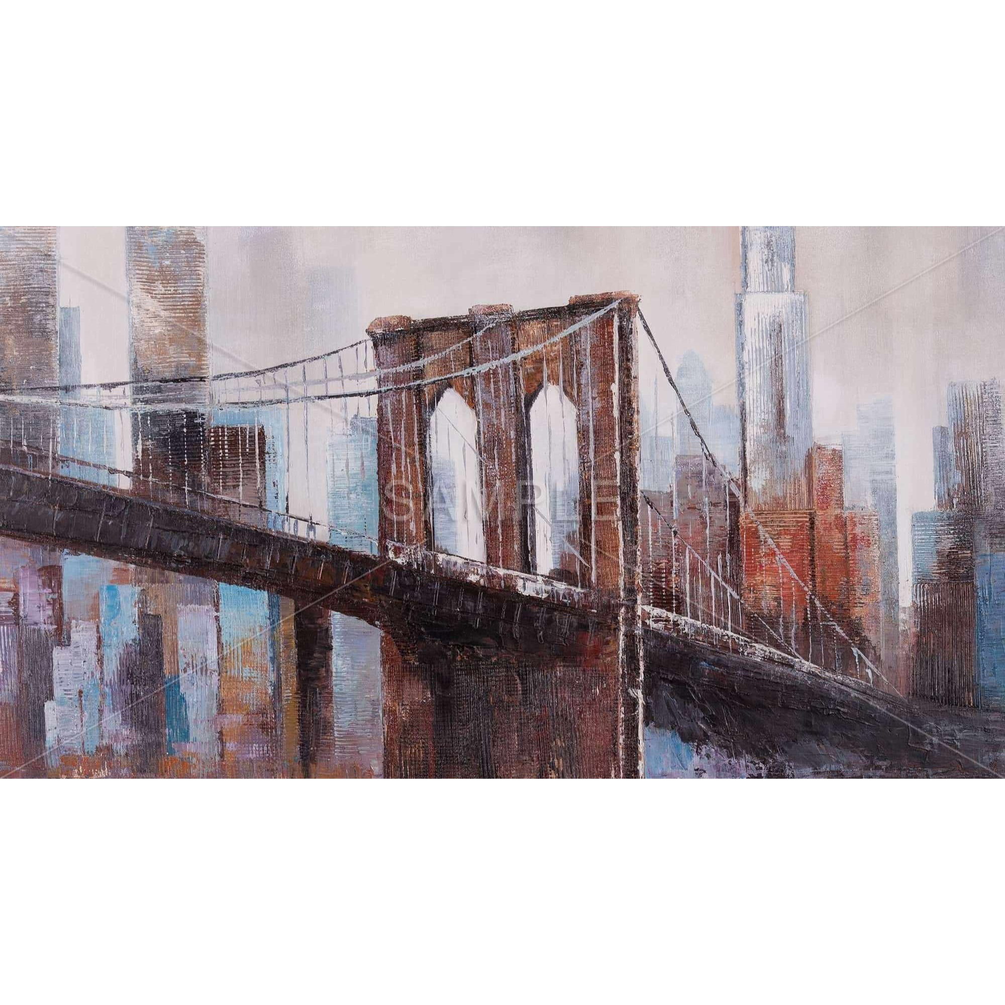 BROWN AND BLUE BROOKLYN BRIDGE - Framed Print on canvas by Begin Edition