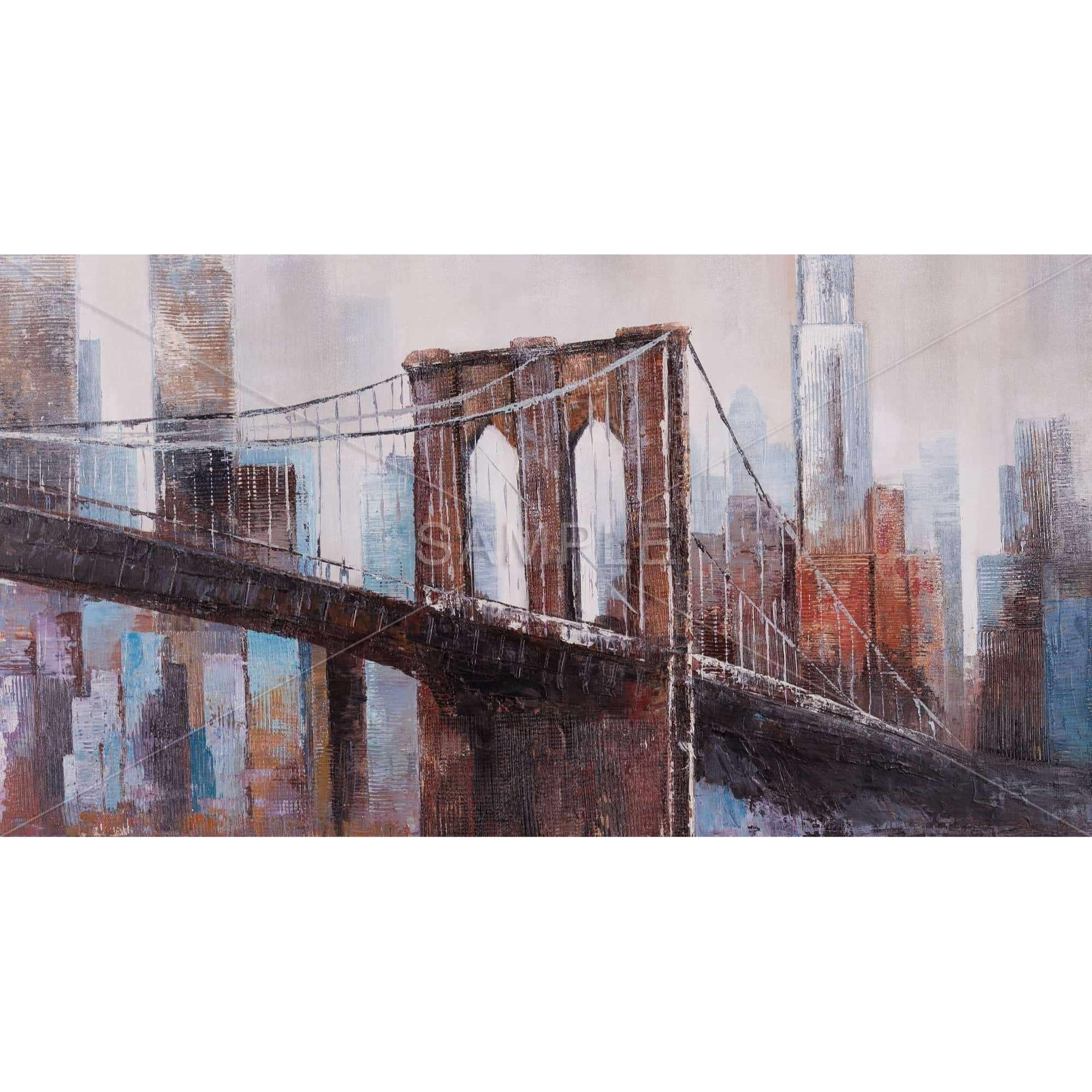 BROWN AND BLUE BROOKLYN BRIDGE - Framed Print on canvas by Begin Edition