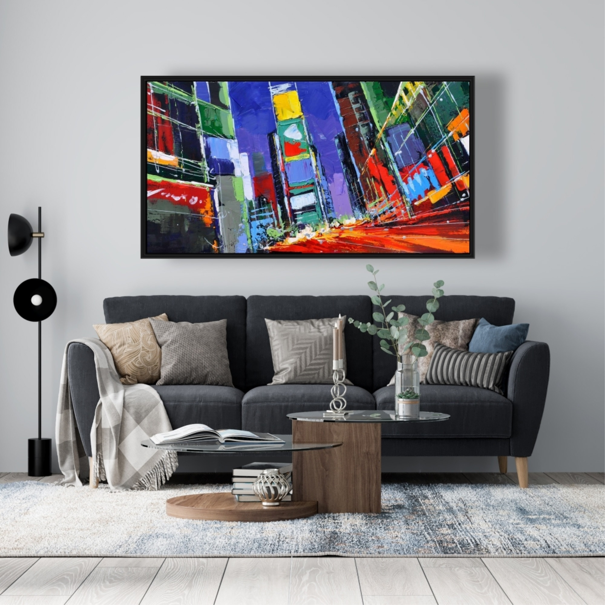 COLORFUL TIMES SQUARE BY NIGHT - Framed Print on canvas by Begin Edition