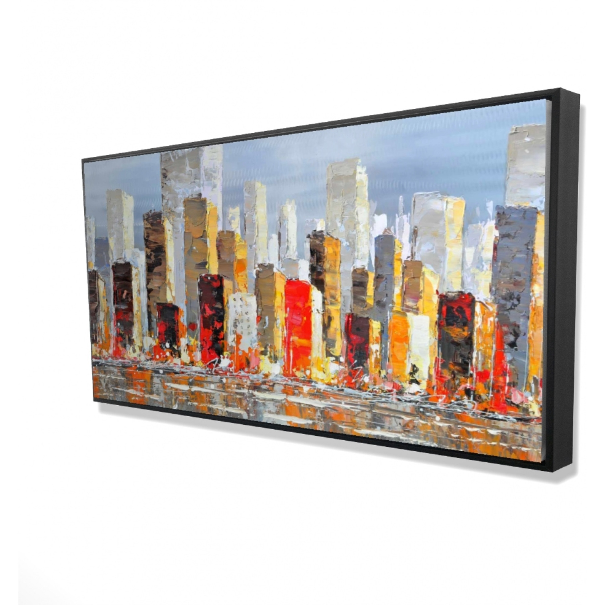 COLORFUL BUILDINGS WITH WATER REFLECTION - Framed Print on canvas by Begin Edition