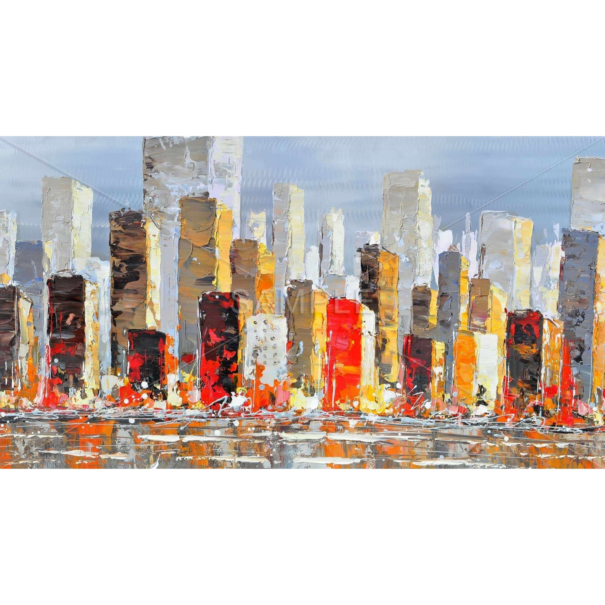 COLORFUL BUILDINGS WITH WATER REFLECTION - Framed Print on canvas by Begin Edition
