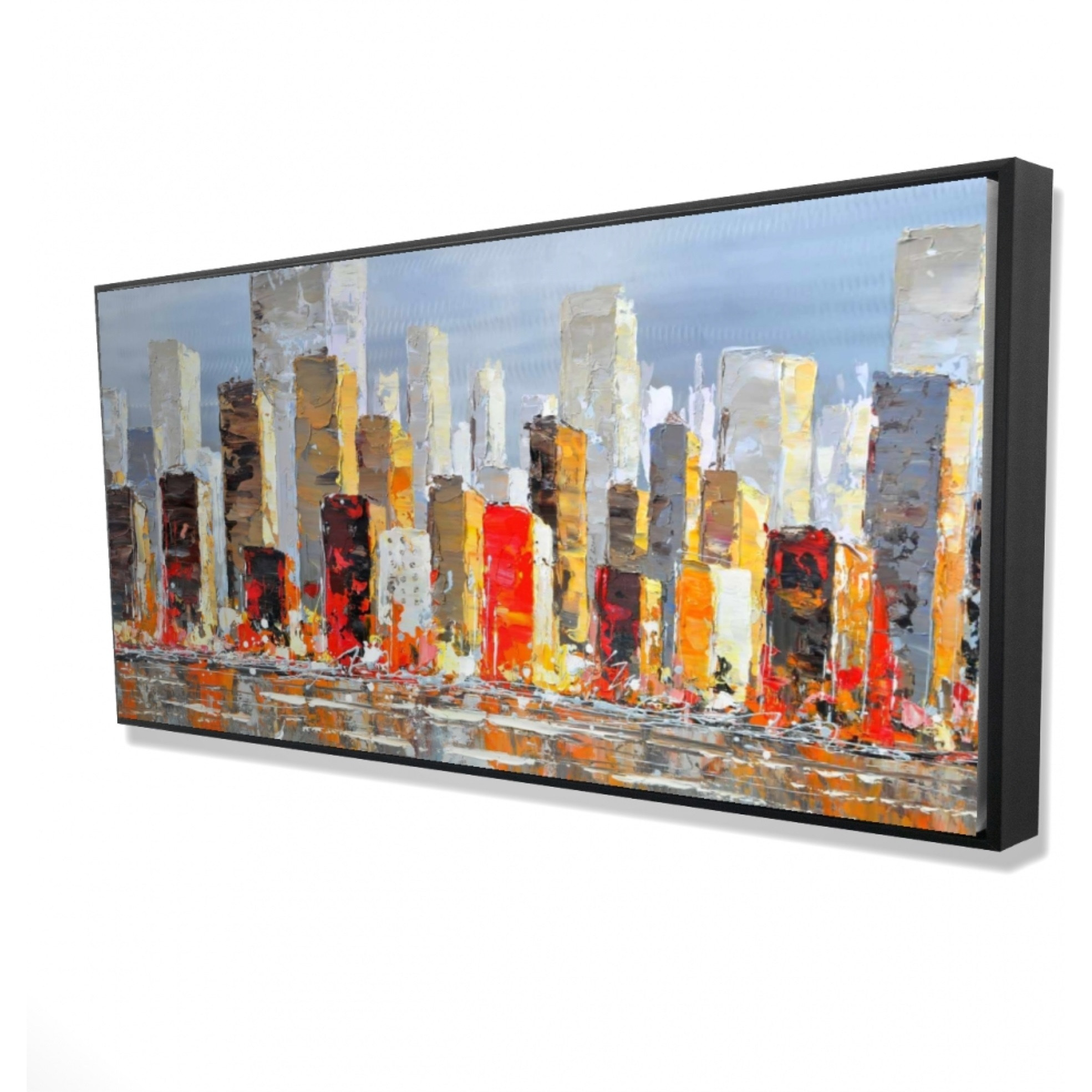 COLORFUL BUILDINGS WITH WATER REFLECTION - Framed Print on canvas by Begin Edition