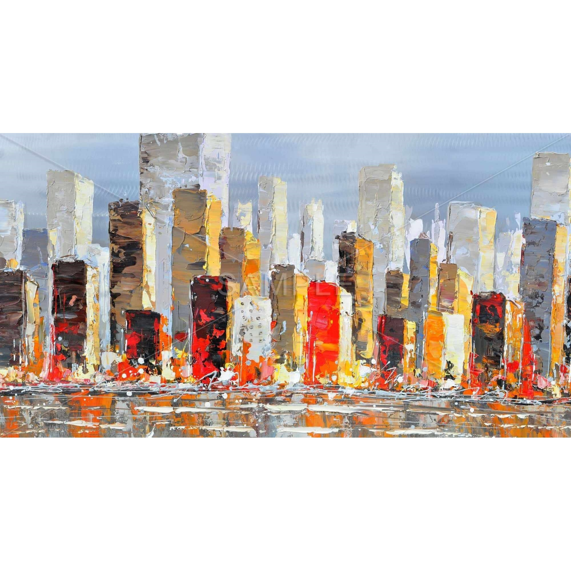 COLORFUL BUILDINGS WITH WATER REFLECTION - Framed Print on canvas by Begin Edition