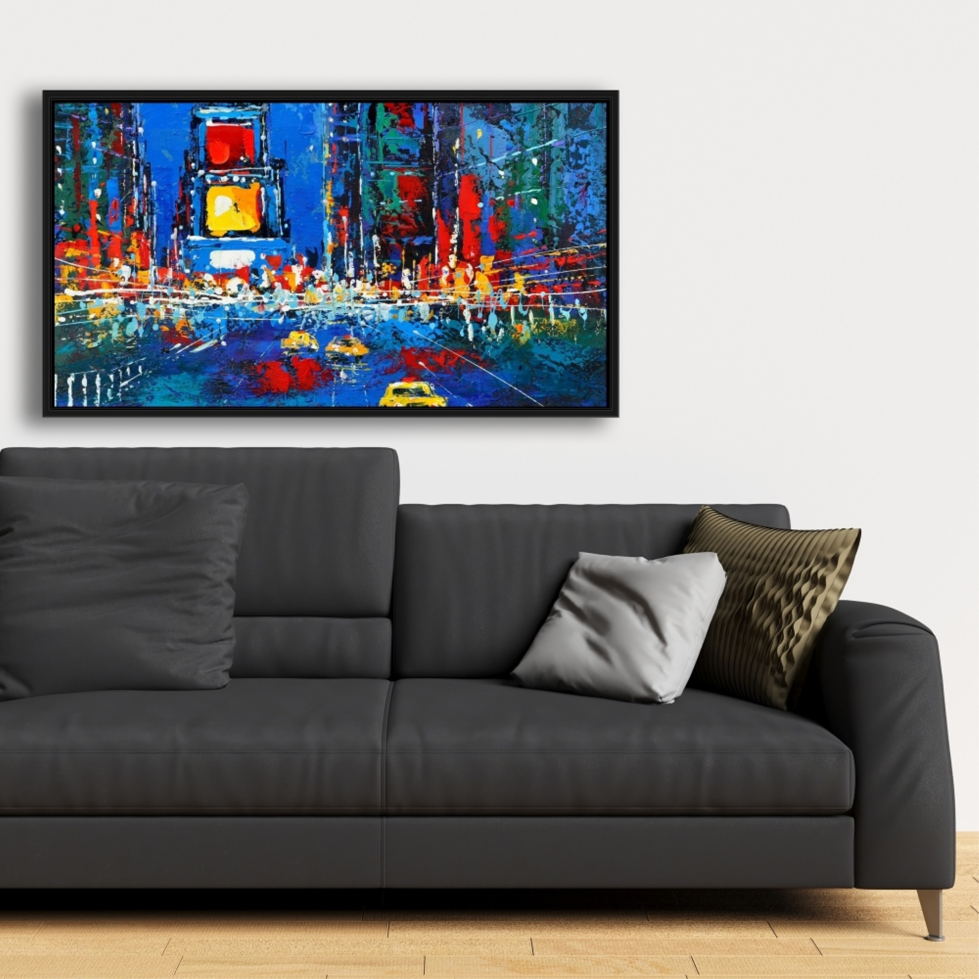 COLORFUL AND ABSTRACT TIMES SQUARE BY NIGHT - Framed Print on canvas by Begin Edition