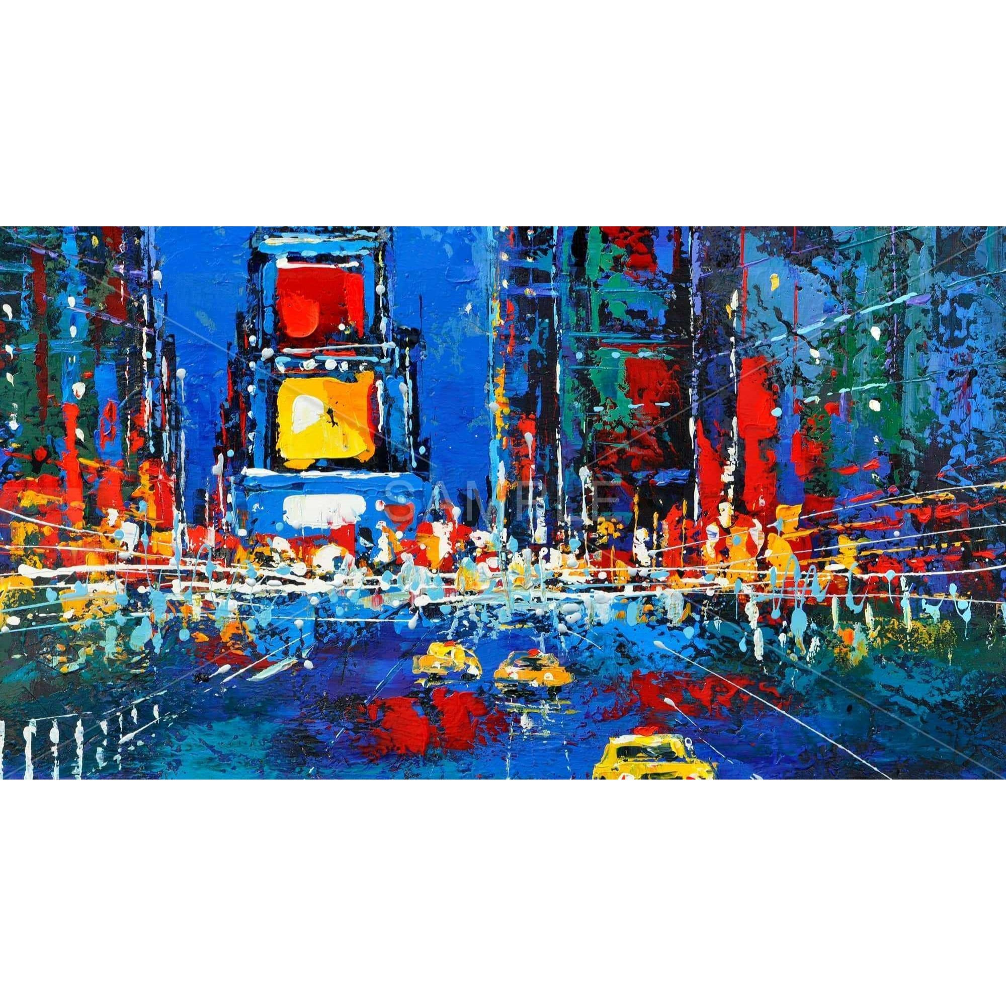 COLORFUL AND ABSTRACT TIMES SQUARE BY NIGHT - Framed Print on canvas by Begin Edition
