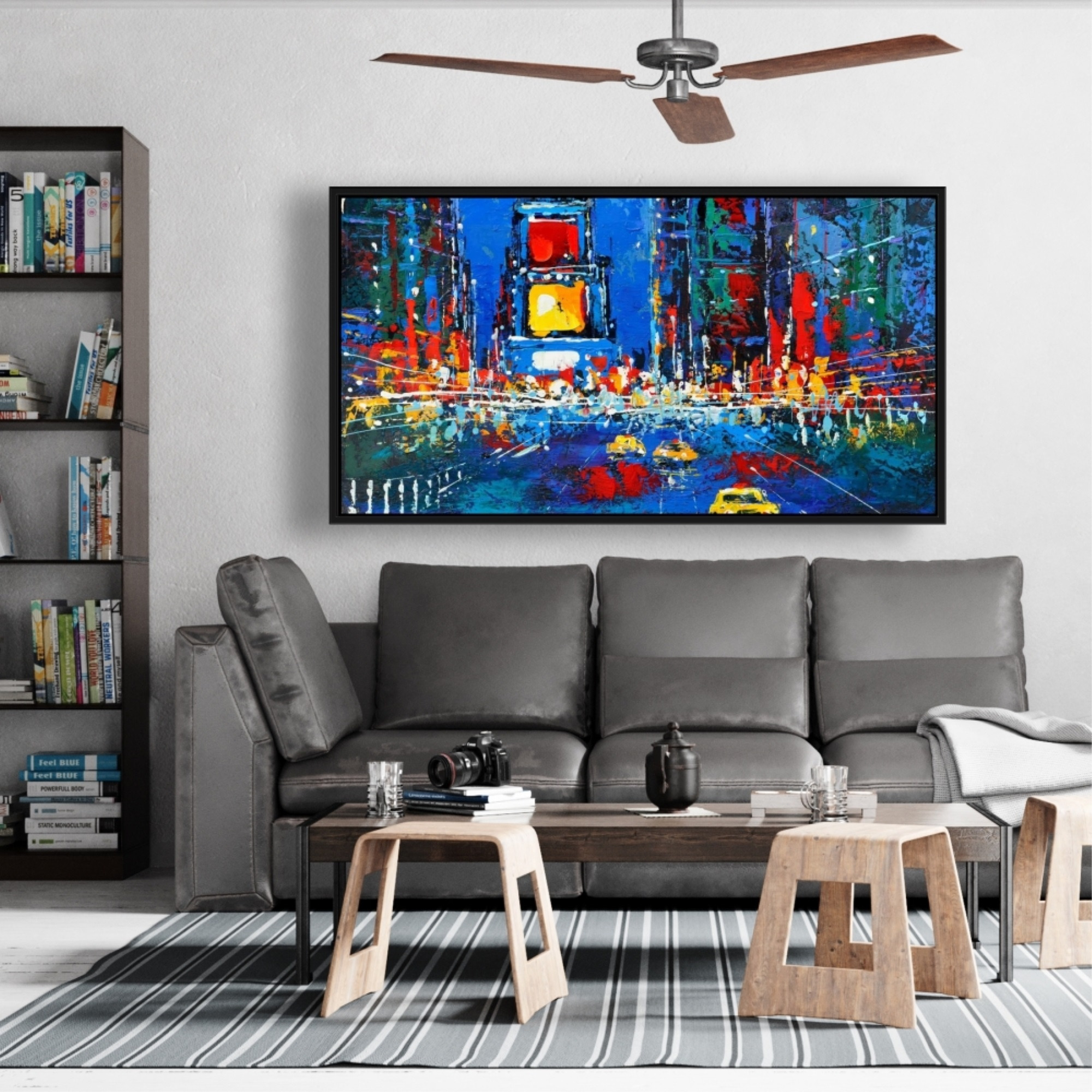 COLORFUL AND ABSTRACT TIMES SQUARE BY NIGHT - Framed Print on canvas by Begin Edition