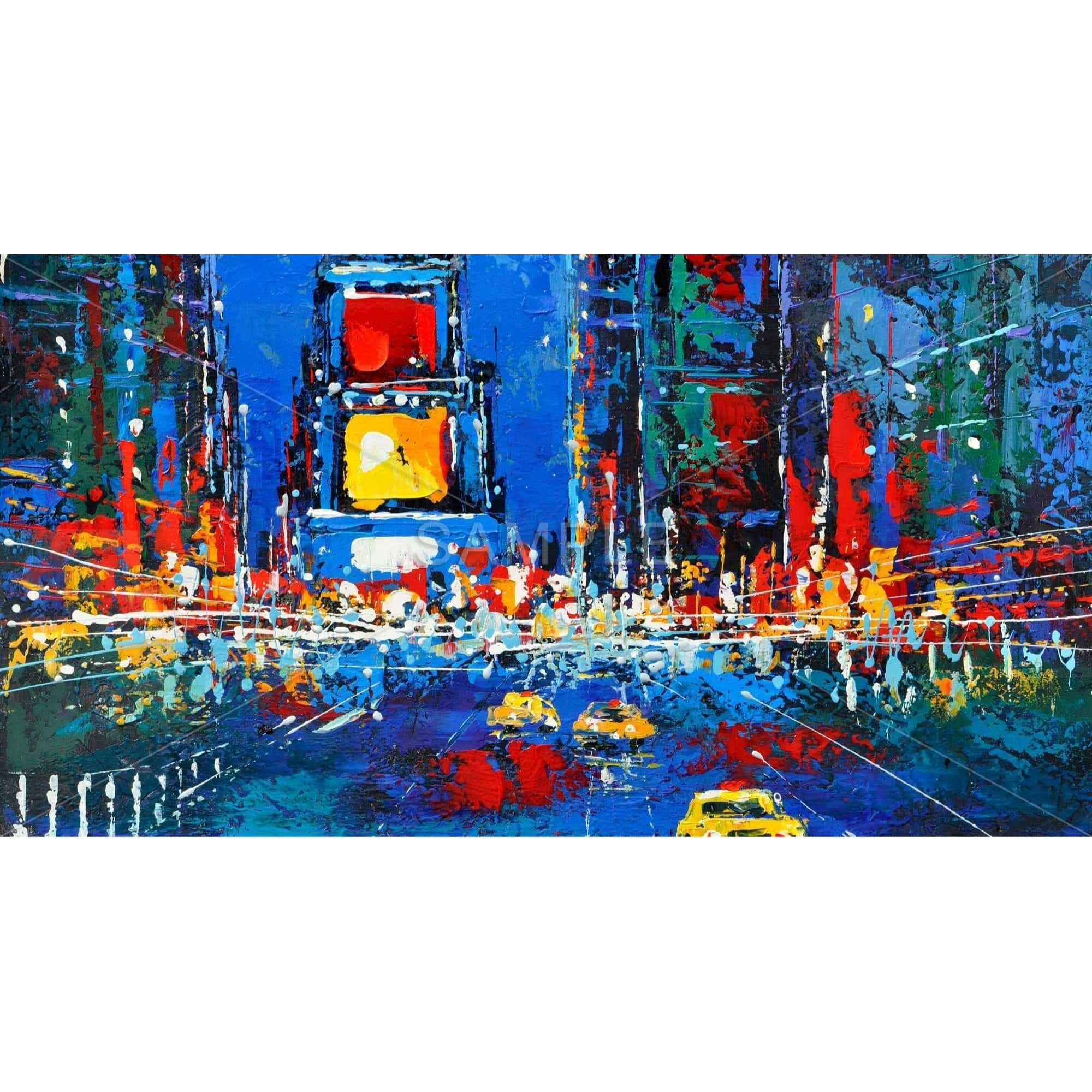 COLORFUL AND ABSTRACT TIMES SQUARE BY NIGHT - Framed Print on canvas by Begin Edition
